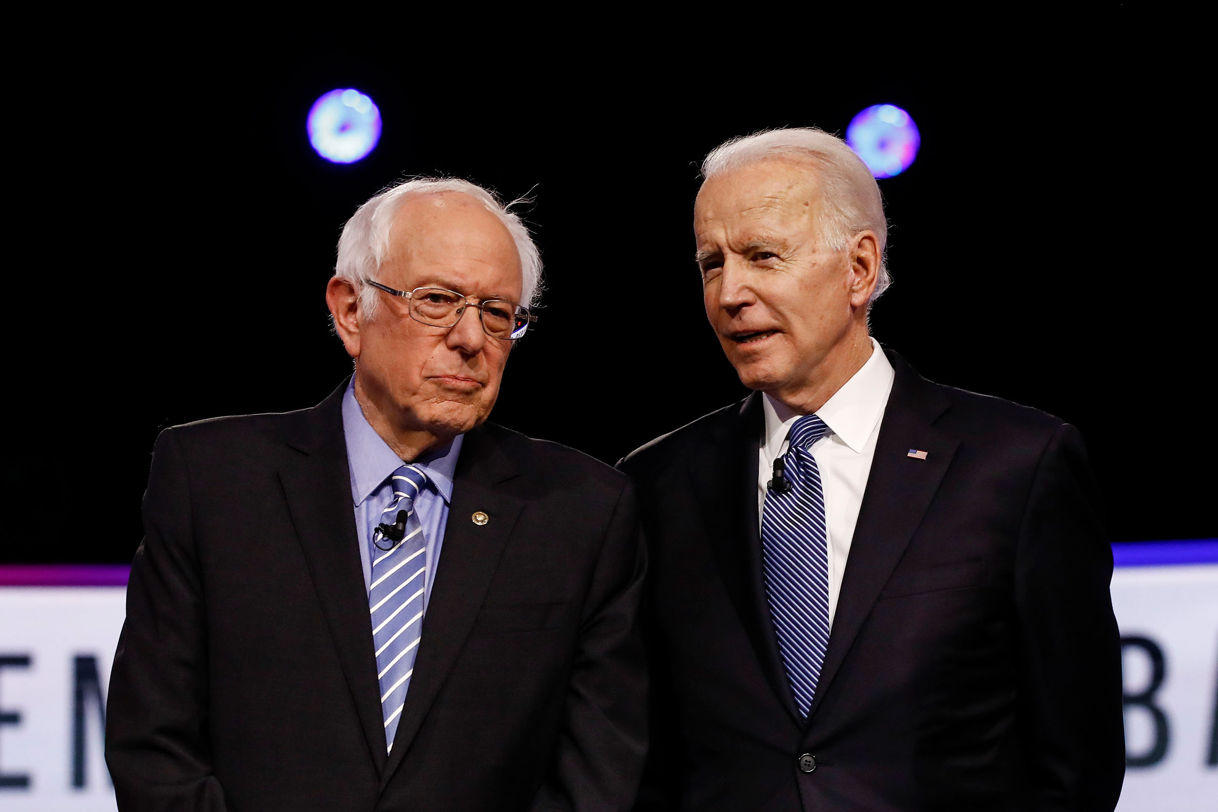 Sen. Bernie Sanders and former Vice President Joe Biden, before a Democratic presidential primary debate in Charleston, S.C