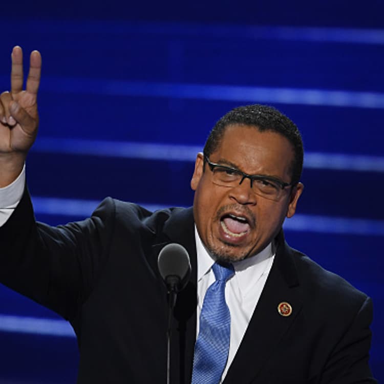 Representative Keith Ellison, a Democrat from Minnesota, gestures while speaking during the Democratic National Convention (DNC) in Philadelphia, Pennsylvania, U.S., on Monday, July 25, 2016.