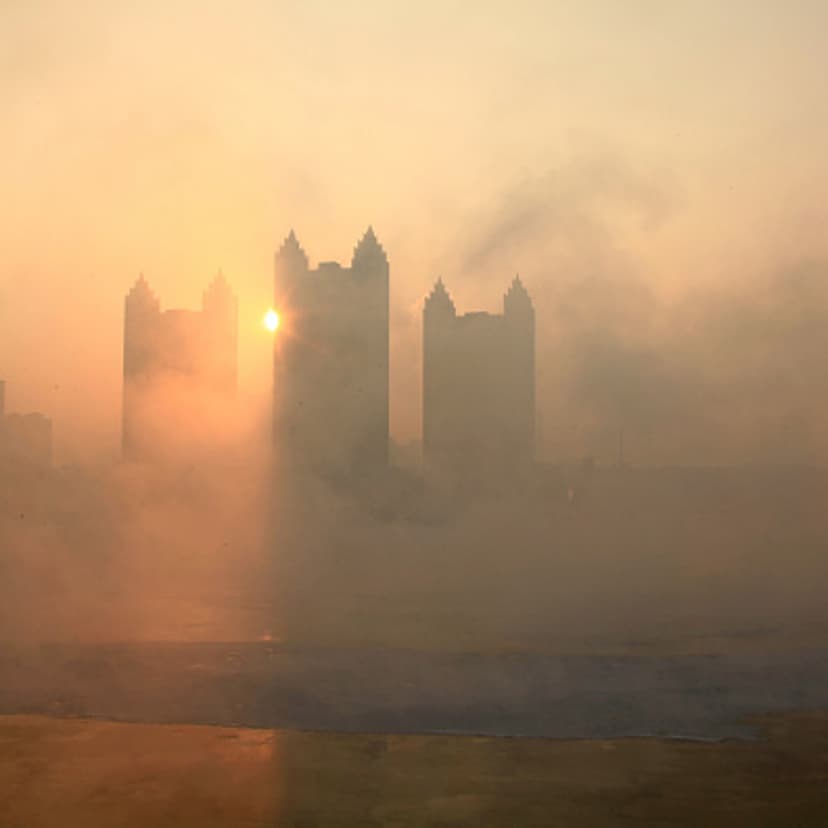 Smog arrives at the banks of Songhua River on January 22, 2015 in Jilin, Jilin province of China.