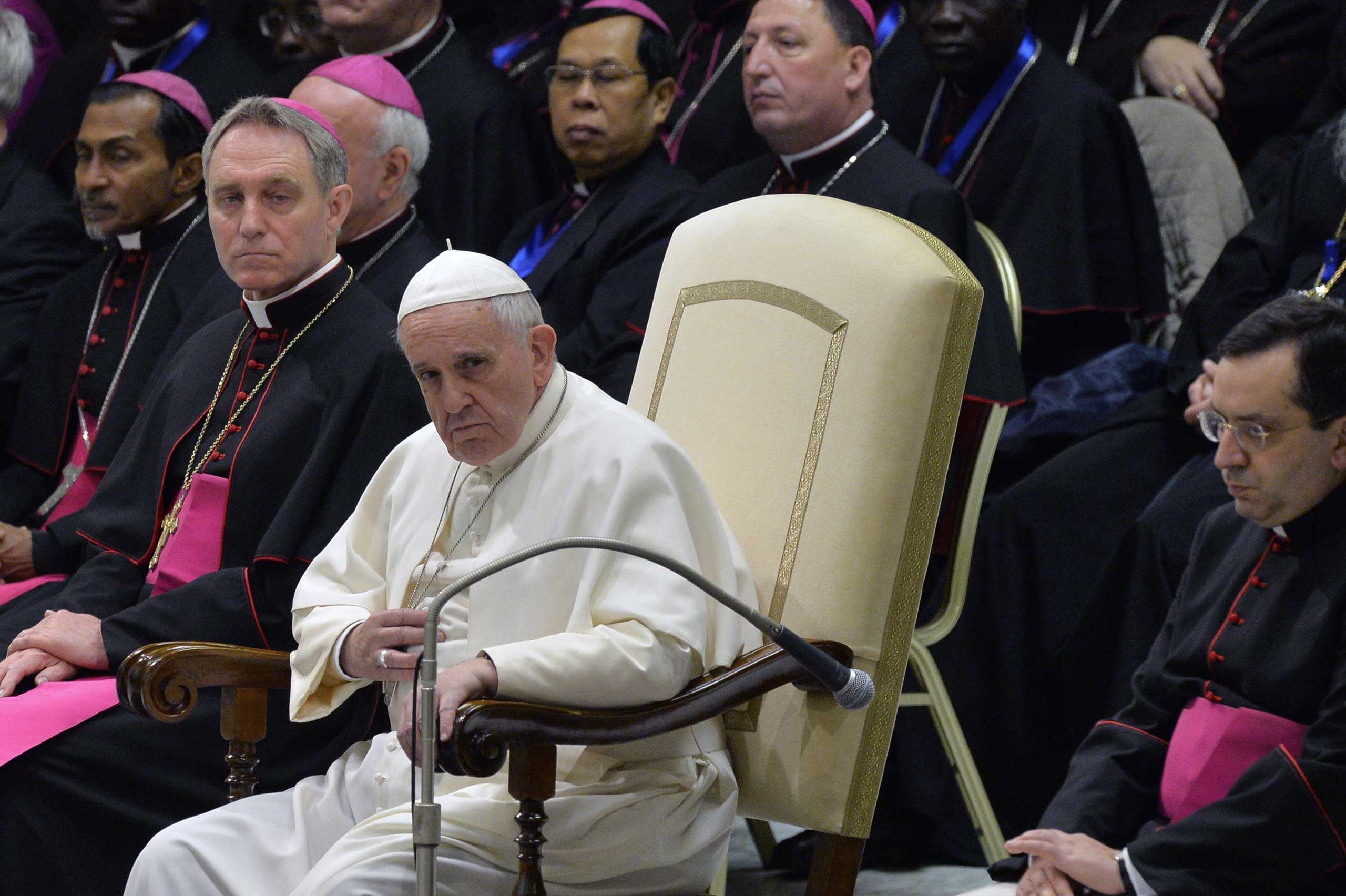 Pope Francis gives his weekly general audience at Paul VI audience hall on Feb. 4, 2015 at the Vatican.