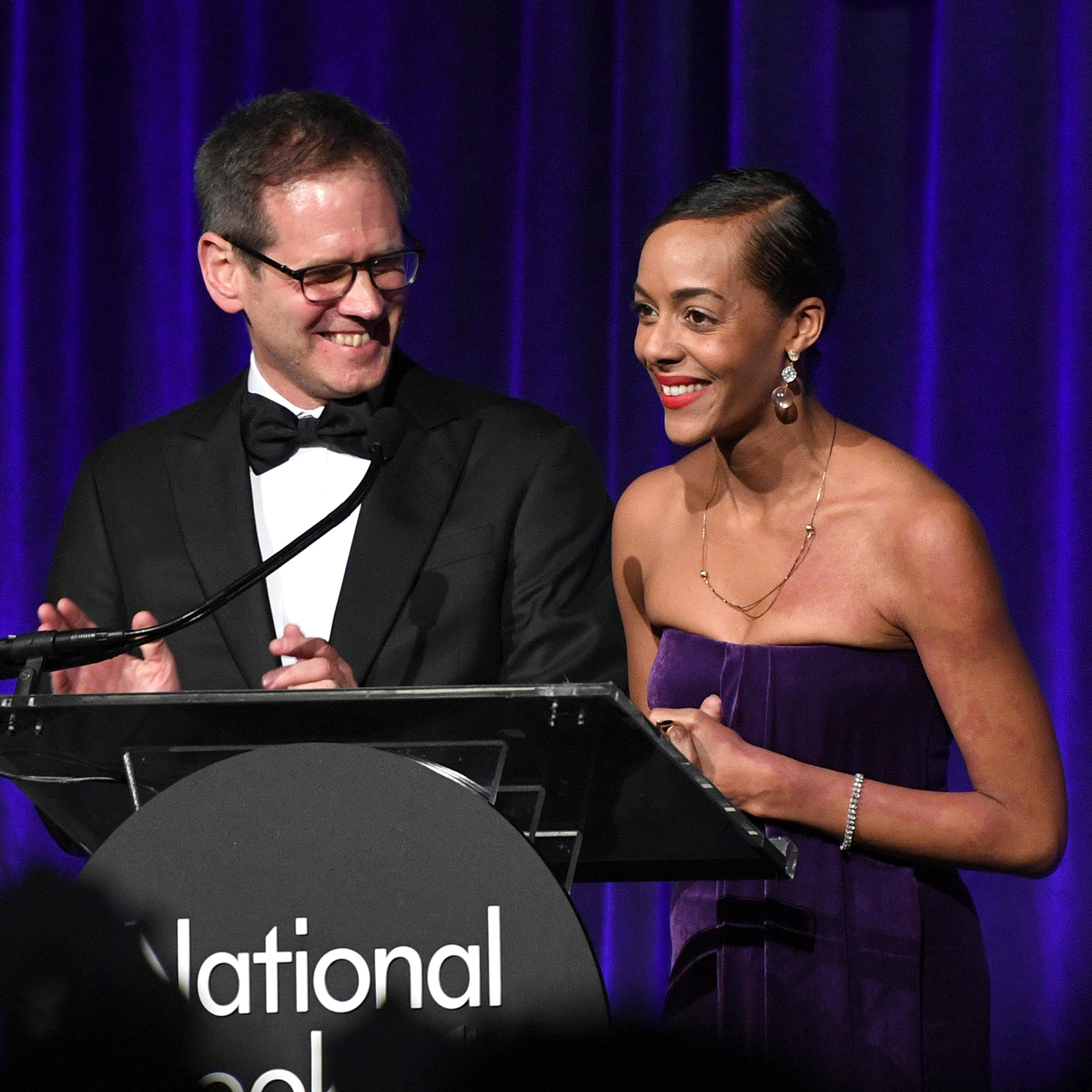 David Steinberger and Lisa Lucas speak onstage during the 68th National Book Awards at Cipriani Wall Street on November 15, 2017 in New York City.