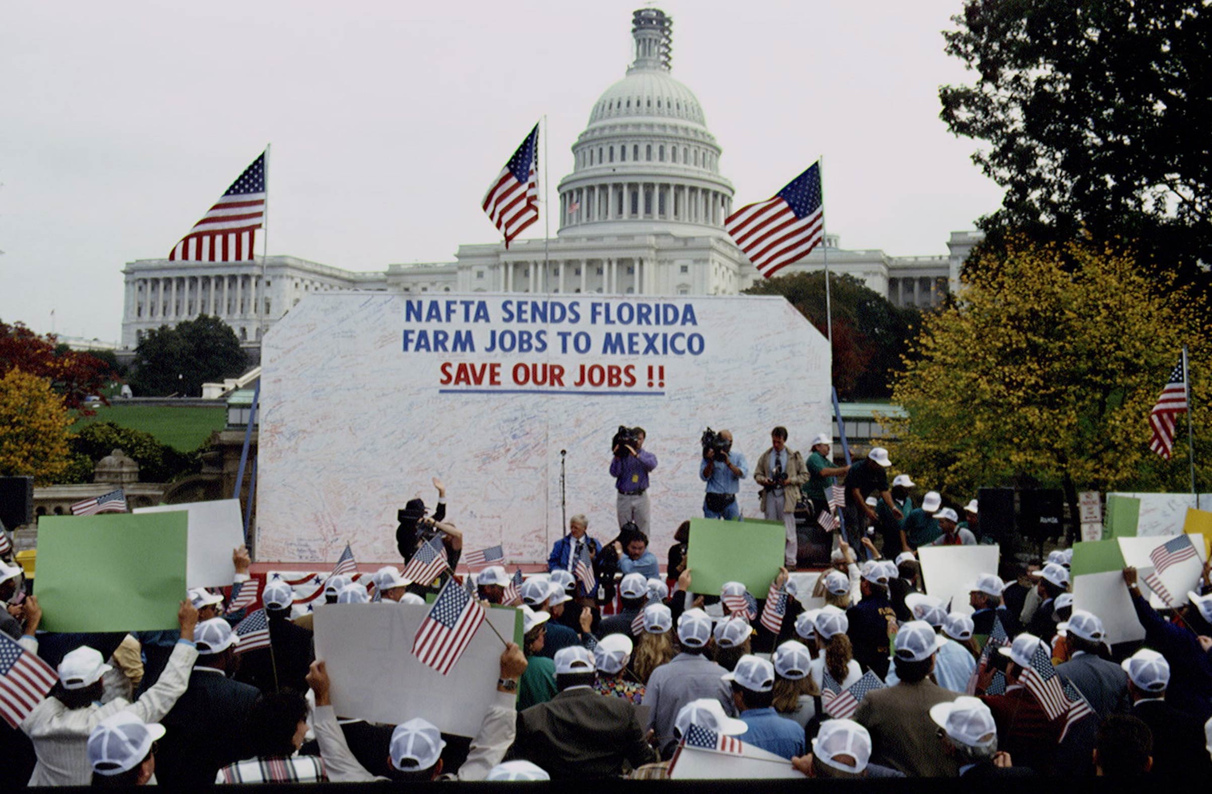 A farmer protest against NAFTA on Oct. 21, 1993, in front of the Capitol in Washington, D.C.