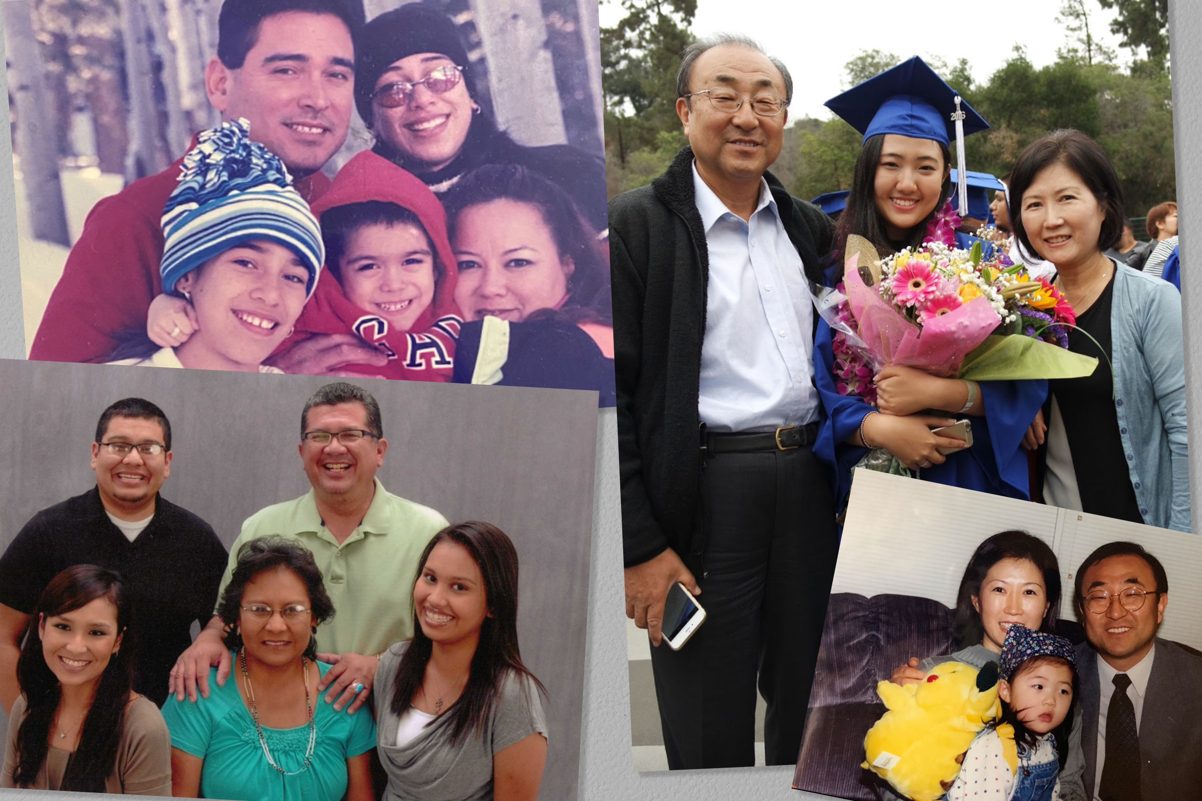 Clockwise from top left: The Hinojosa family; Hannah Hae In Kim and her parents (2); The Kellogg family