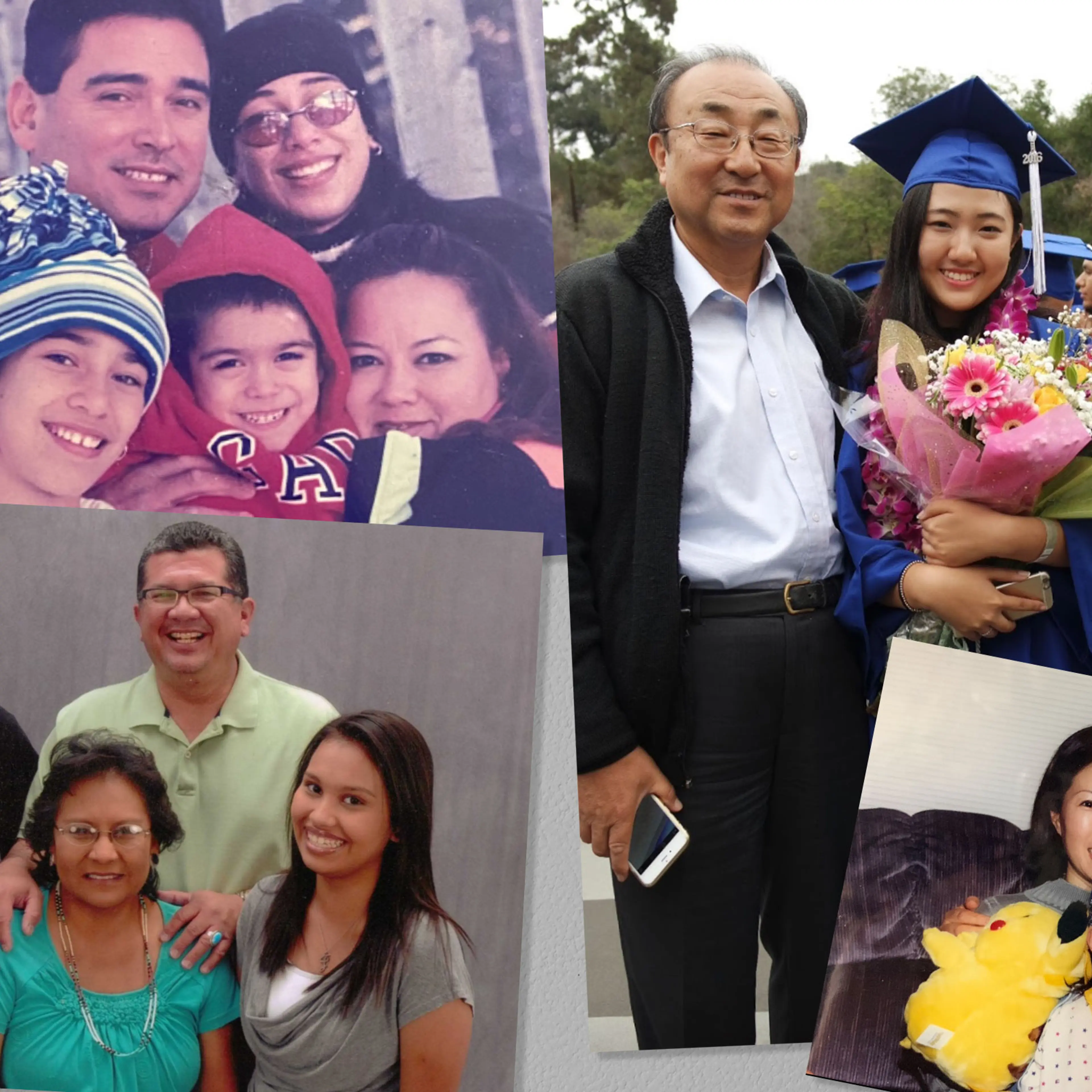 Clockwise from top left: The Hinojosa family; Hannah Hae In Kim and her parents (2); The Kellogg family