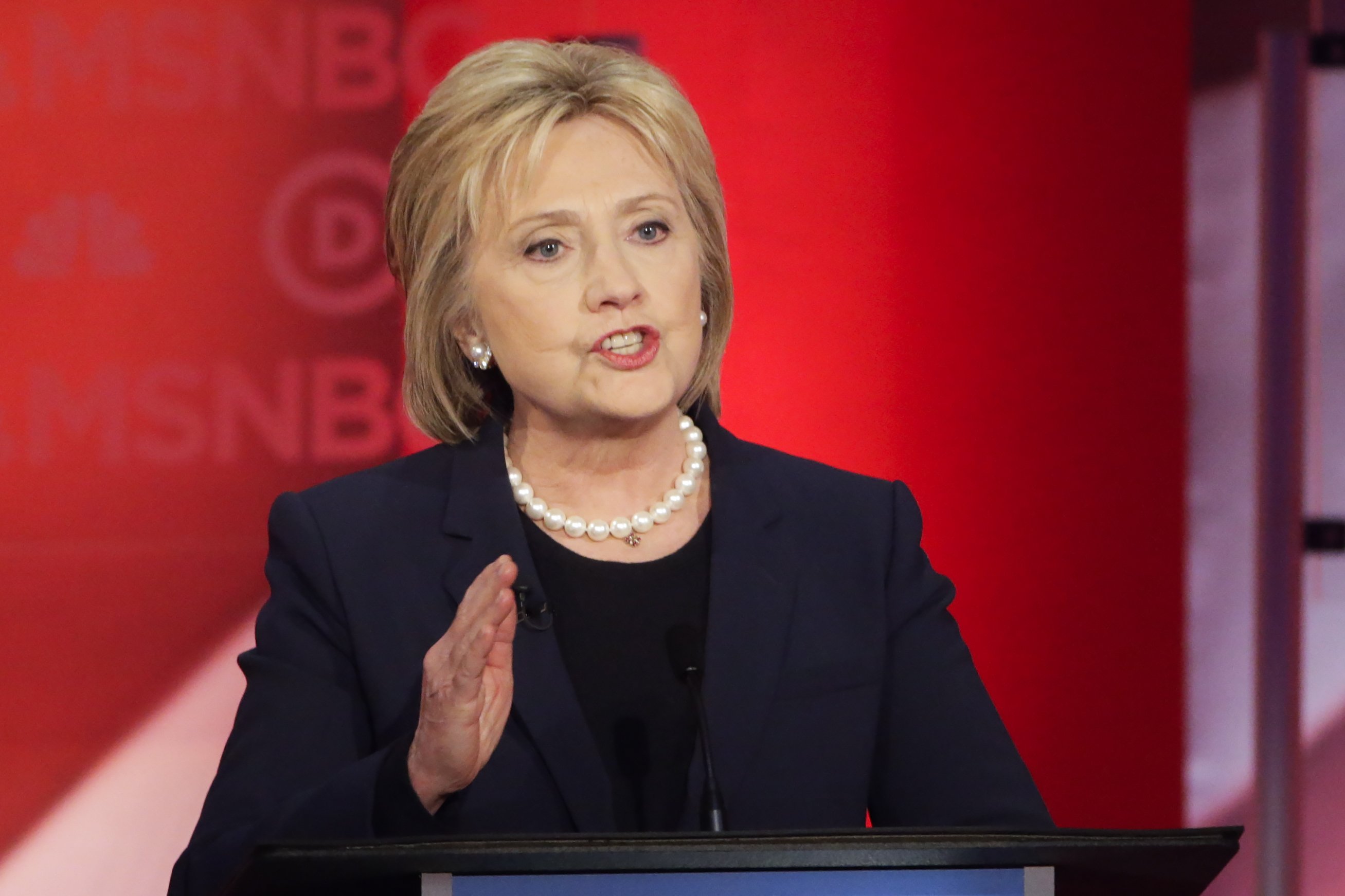 Democratic presidential candidate former Secretary of State Hillary Clinton speaks during a debate with U.S. Sen. Bernie Sanders (I-VT at the University of New Hampshire on Feb. 4, 2016 in Durham, N.H.