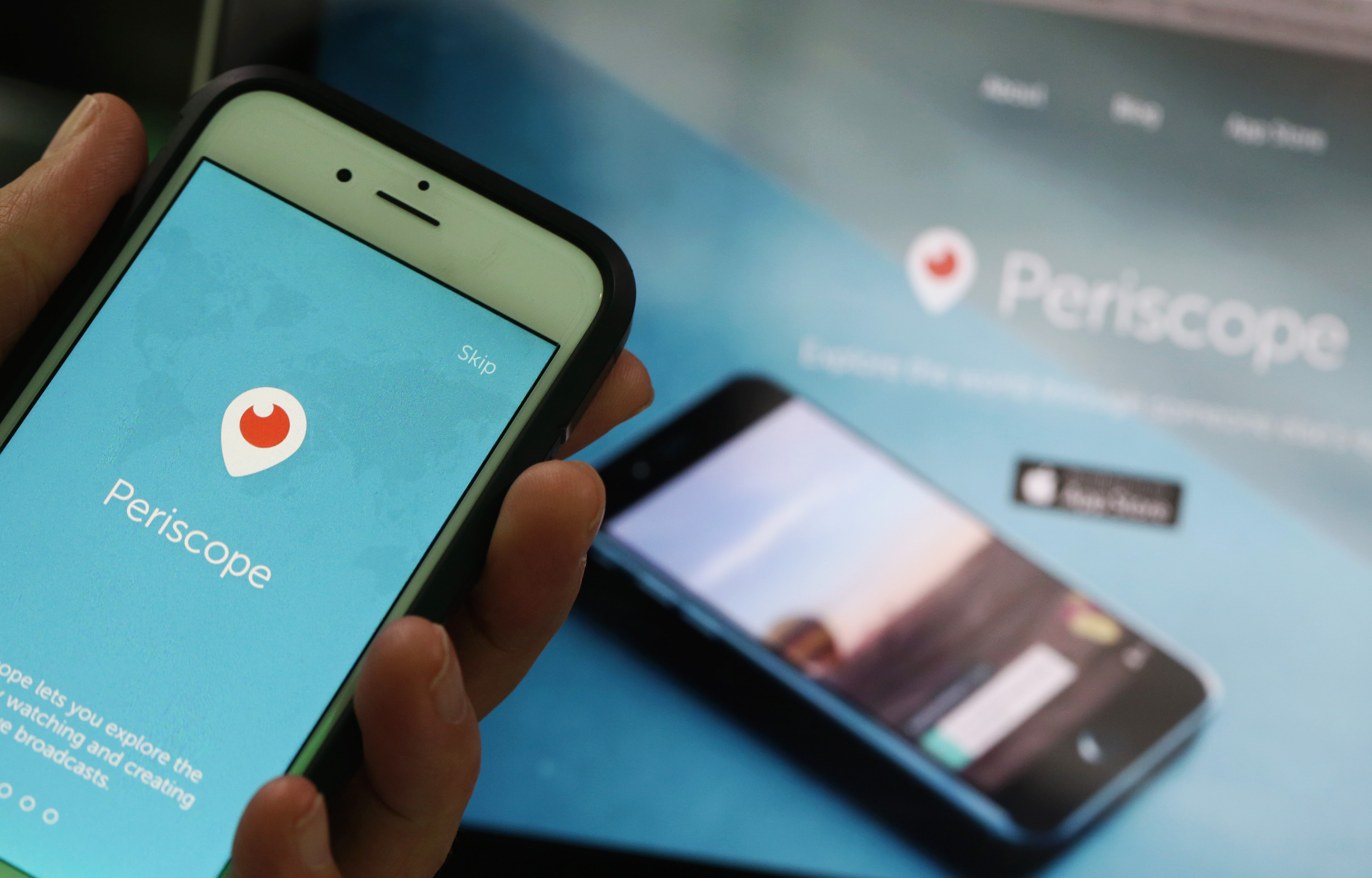The Periscope video streaming site logo is displayed on the screen of an Apple Inc. iPhone in this arranged photograph taken in London, U.K., on Friday, May, 15, 2015. Facebook Inc. reached a deal with New York Times Co. and eight other media outlets to 
