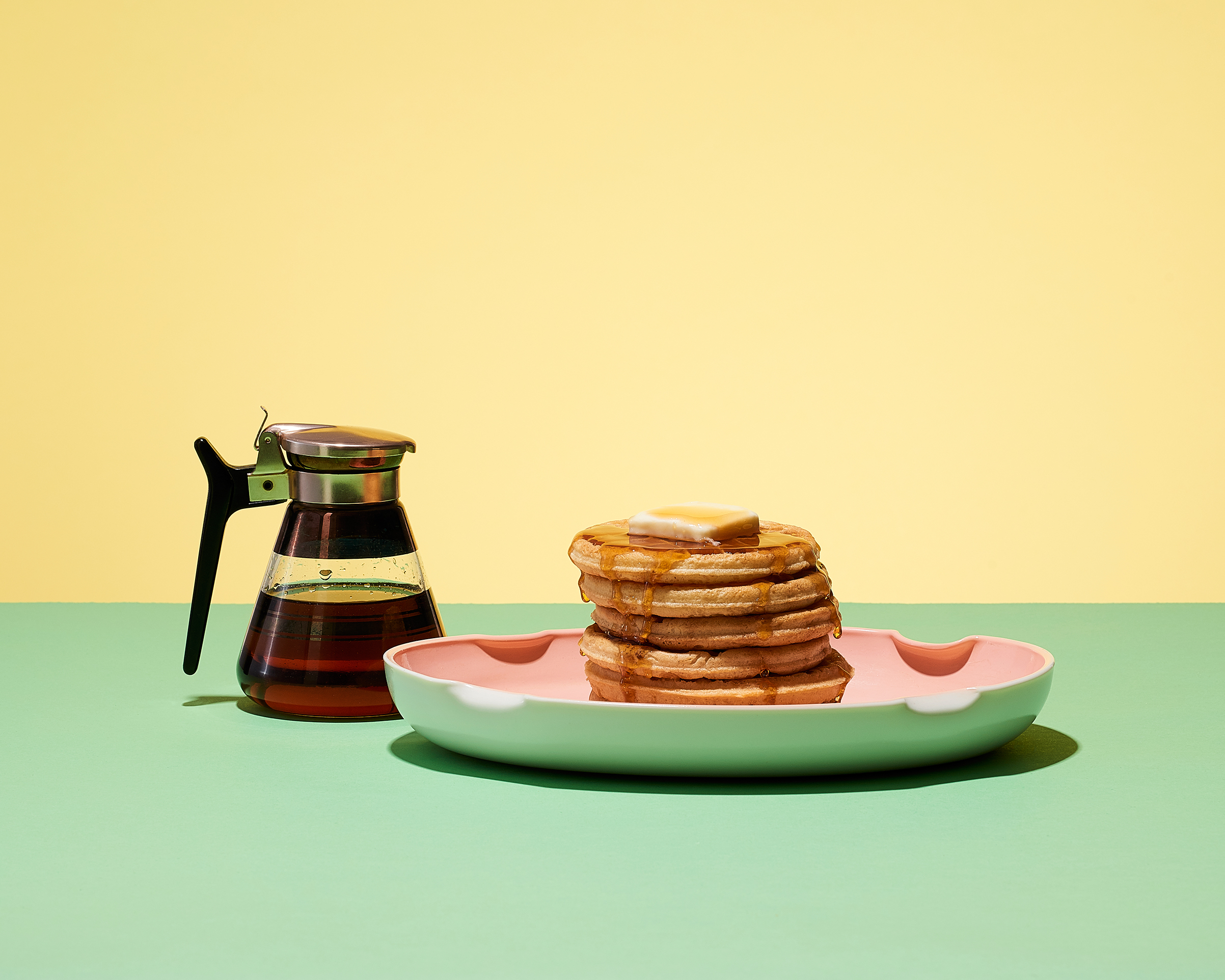 Plate on Pancake Waffles and Maple Syrup Dripping Down