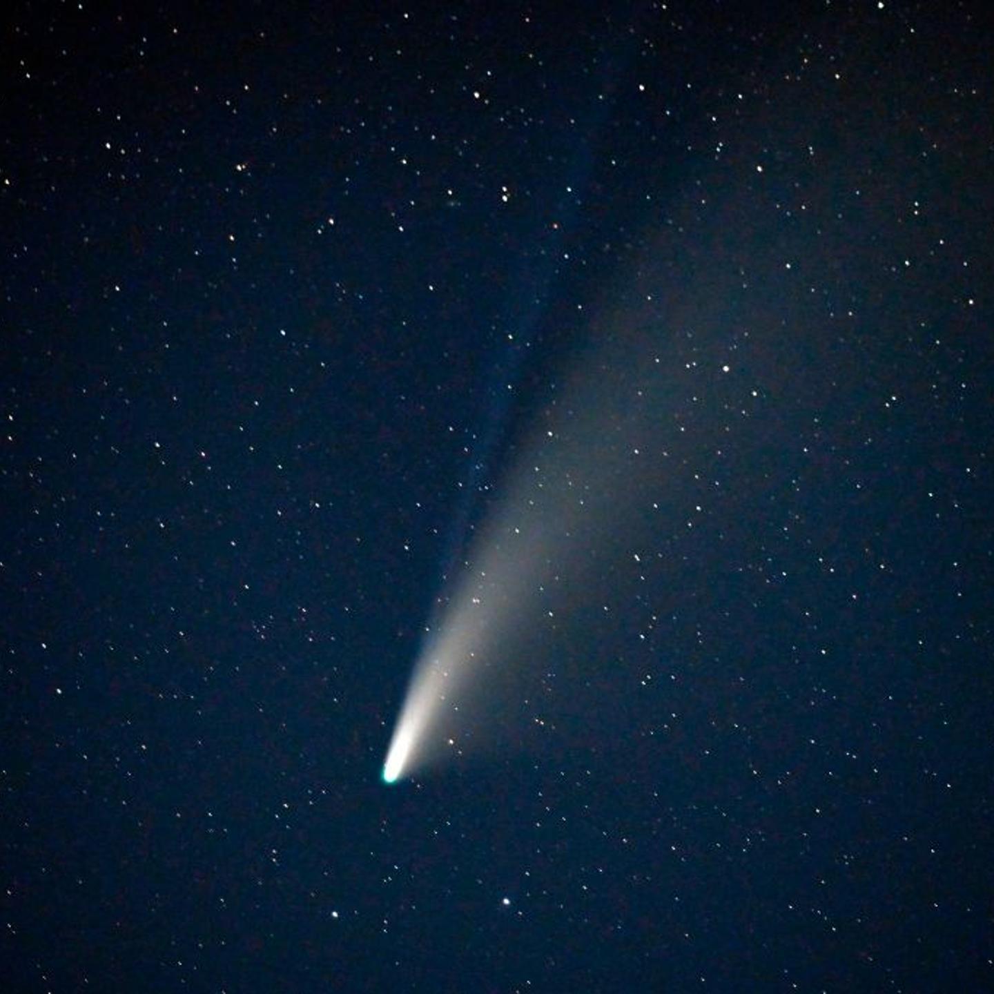 The Comet NEOWISE or C/2020 F3, with its two tails visible, is seen in the sky above Goldfield, Nevada on July 18, 2020.