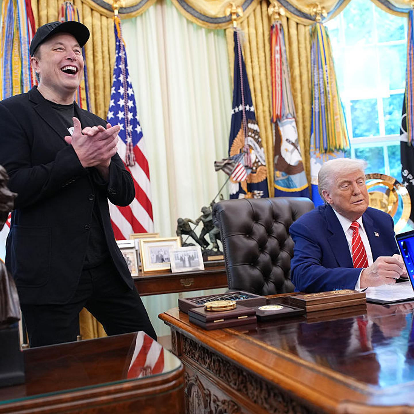 President Trump Holds Press Conference With Elon Musk in White House's Oval Office