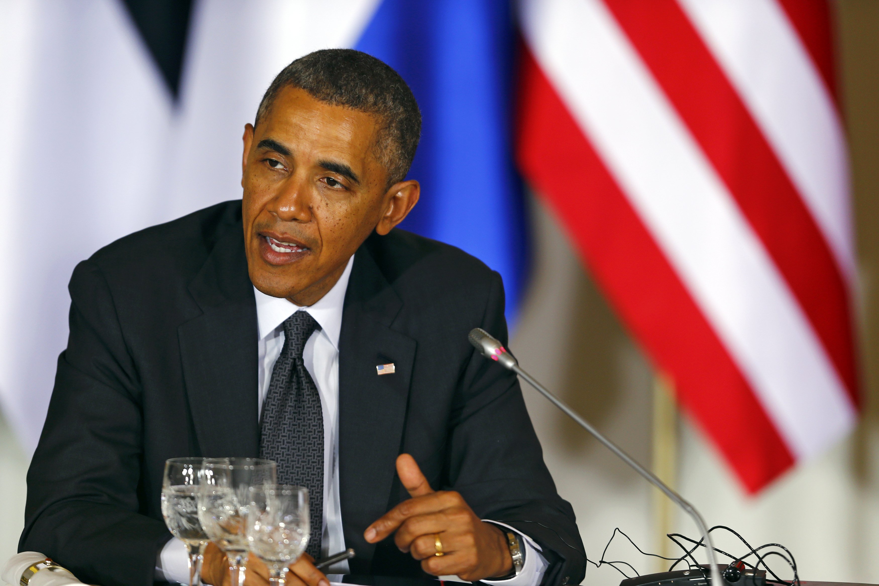 President Barack Obama speaks during a meeting with Central and Eastern European Leaders at the Presidential Palace in Warsaw June 3, 2014.