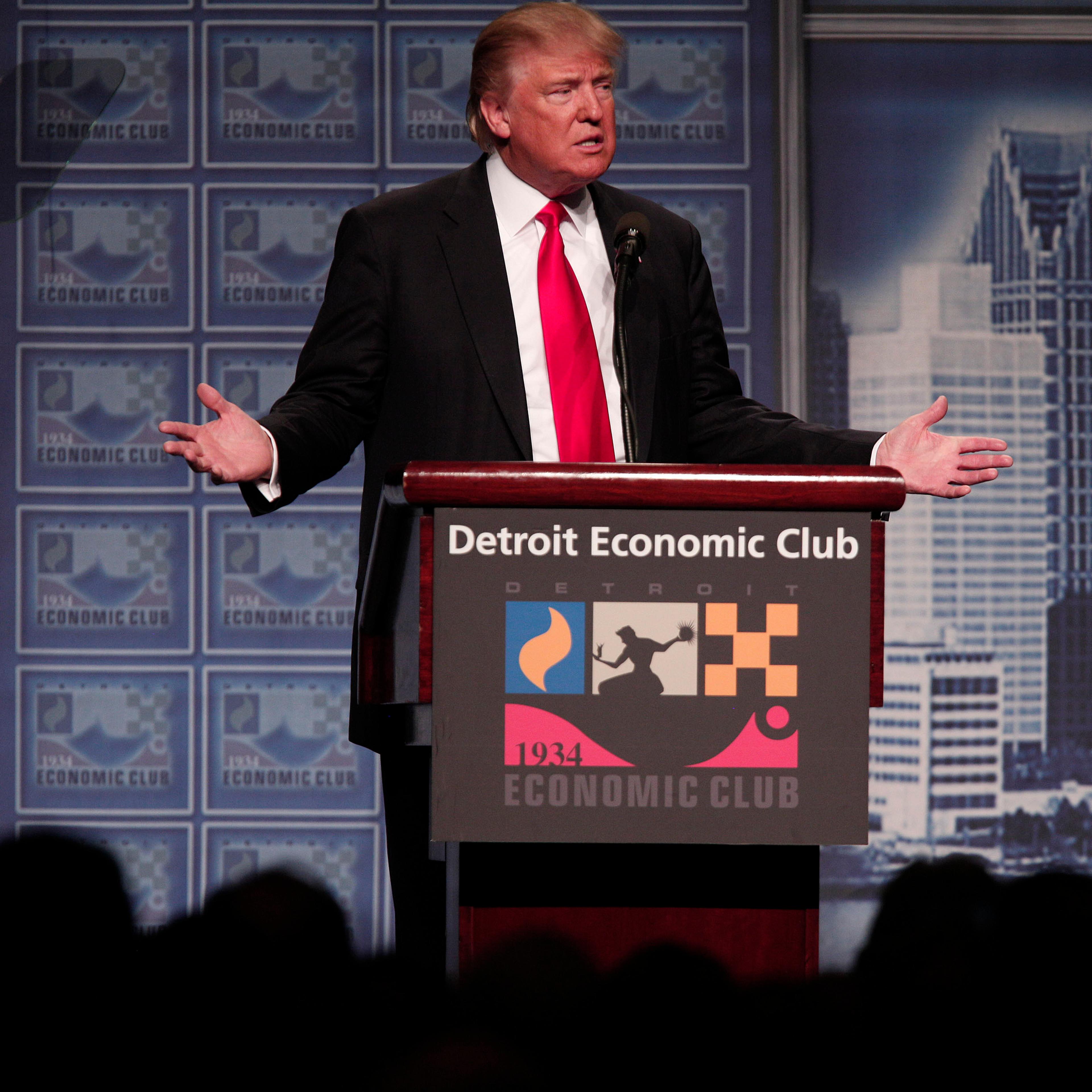 Republican presidential candidate Donald Trump delivers an economic policy address detailing his economic plan at the Detroit Economic Club in Detroit on Aug. 8, 2016.