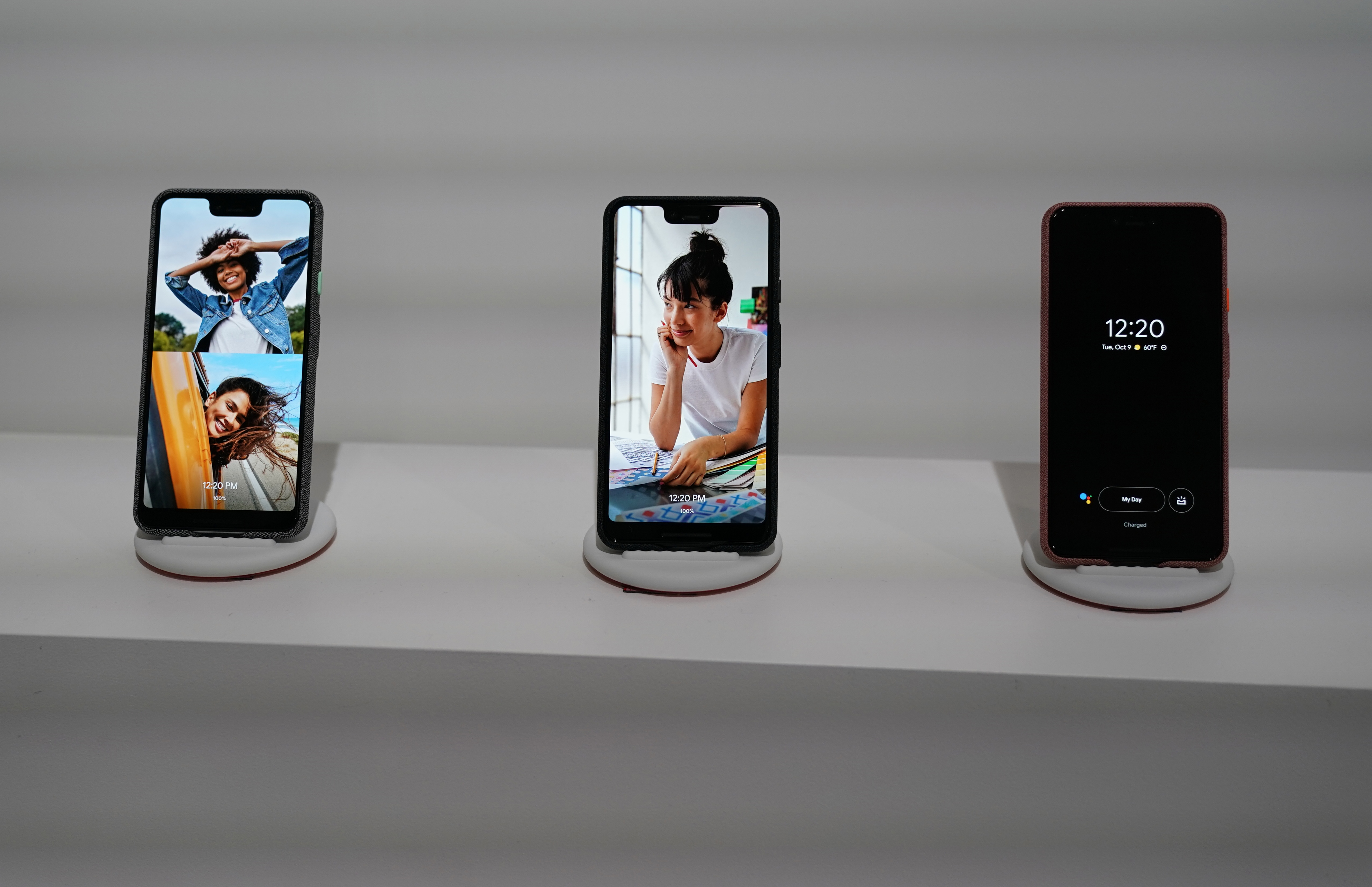 The Google Pixel 3 phone is on display during the official launch of the new Google Pixel 3 and 3 XL phone at a press conference in New York on October 9,2018.