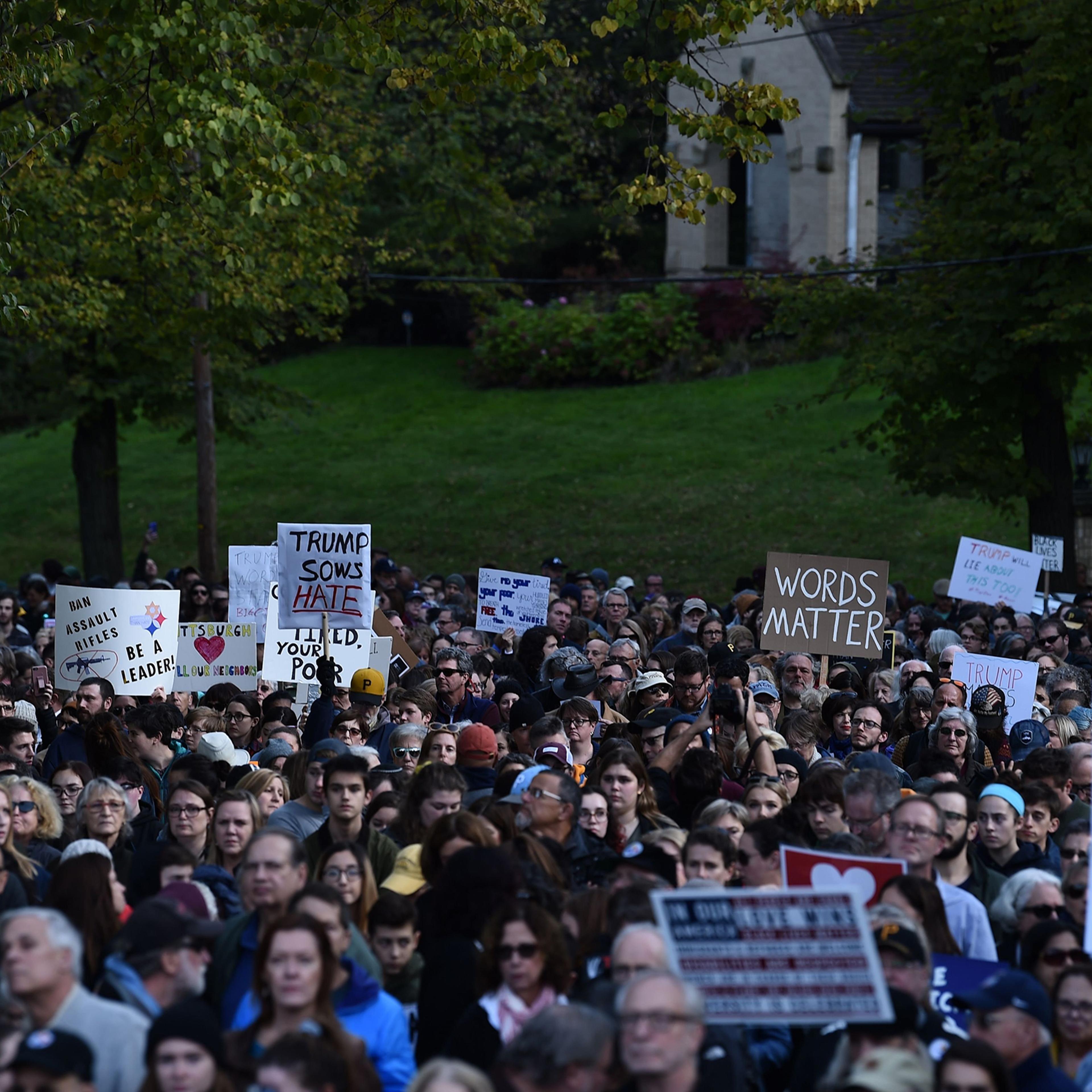 As Trump visited Pittsburgh on Oct. 30, protesters gathered near the Tree of Life synagogue