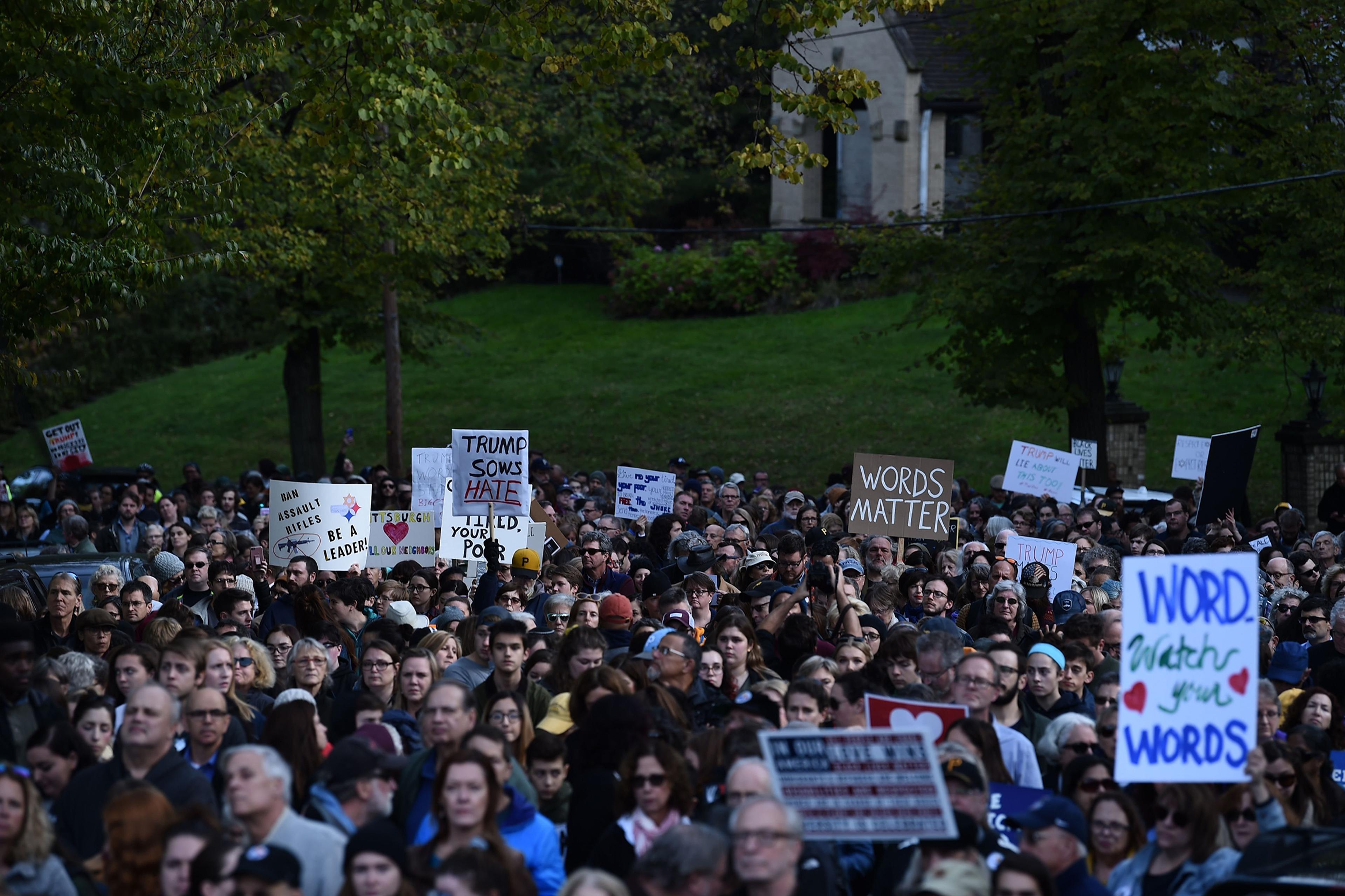 As Trump visited Pittsburgh on Oct. 30, protesters gathered near the Tree of Life synagogue