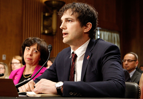 Ashton Kutcher, Actor and Co-Founder of Thorn: Digital Defenders of Children, speaks at a Senate Foreign Relations Committee hearing on Ending Modern Slavery: Building on Success at Dirksen Senate Office Building on February 15, 2017 in Washington, DC.