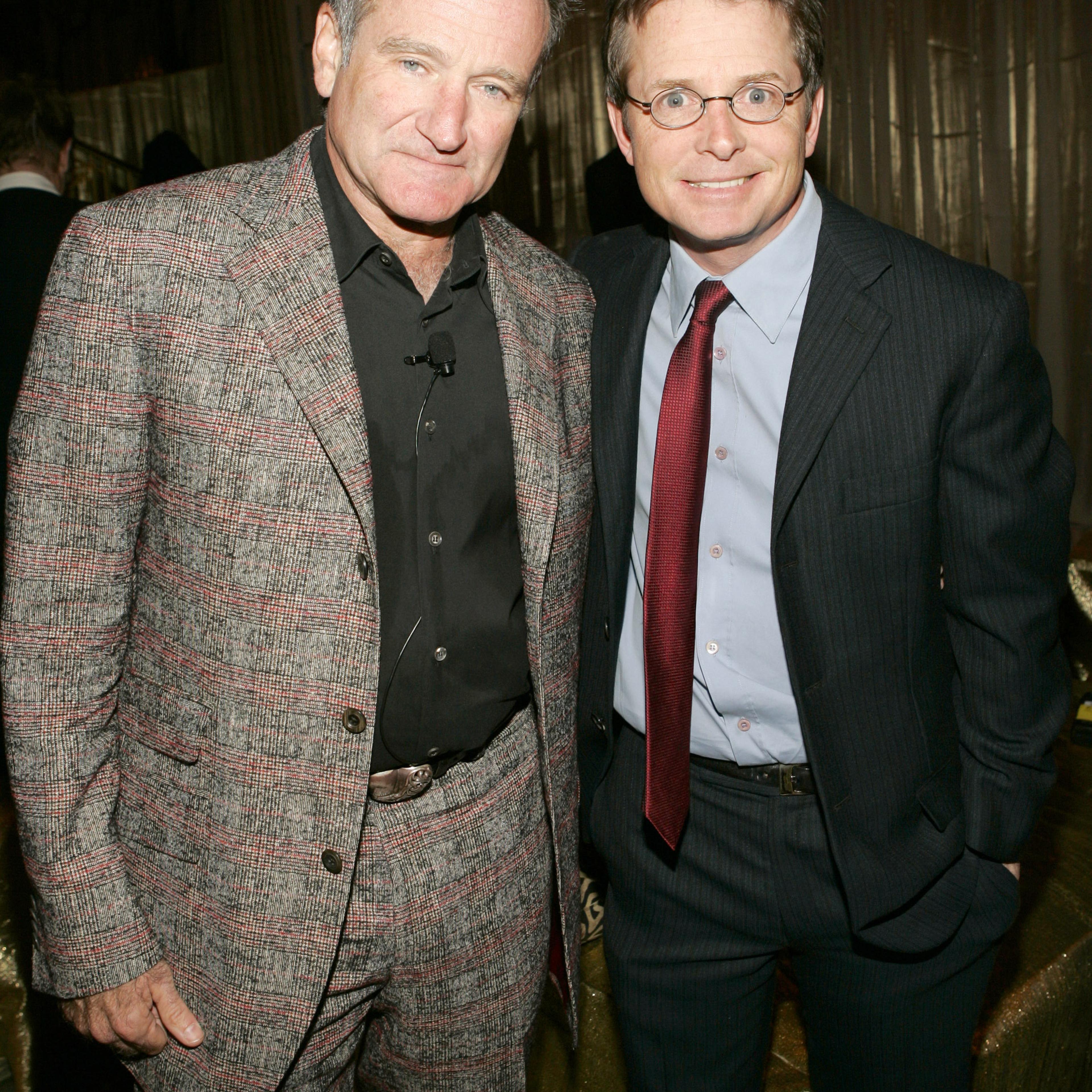 Robin Williams and Michael J. Fox during "A Funny Thing Happened on the Way to Cure Parkinson's..." Benefiting the Michael J. Fox Foundation for Parkinson's Research 2004 at The Waldorf Astoria in New York City.