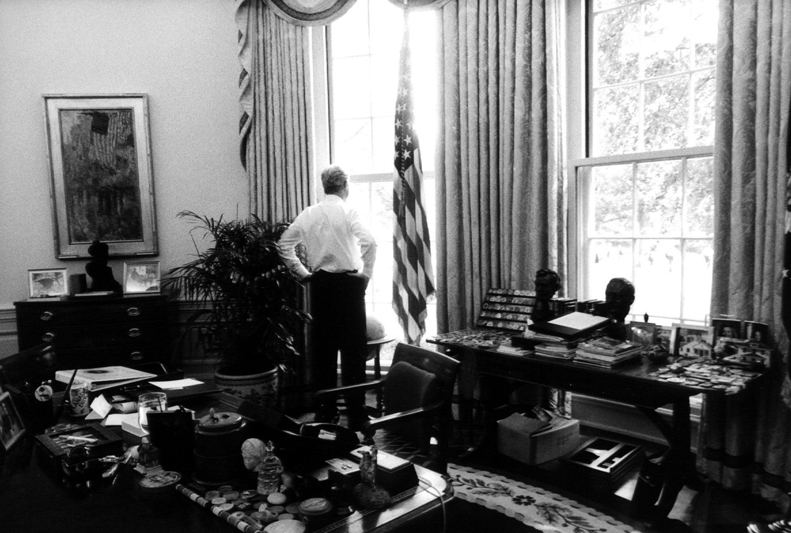 President Clinton in the Oval Office after an event on the South Lawn.