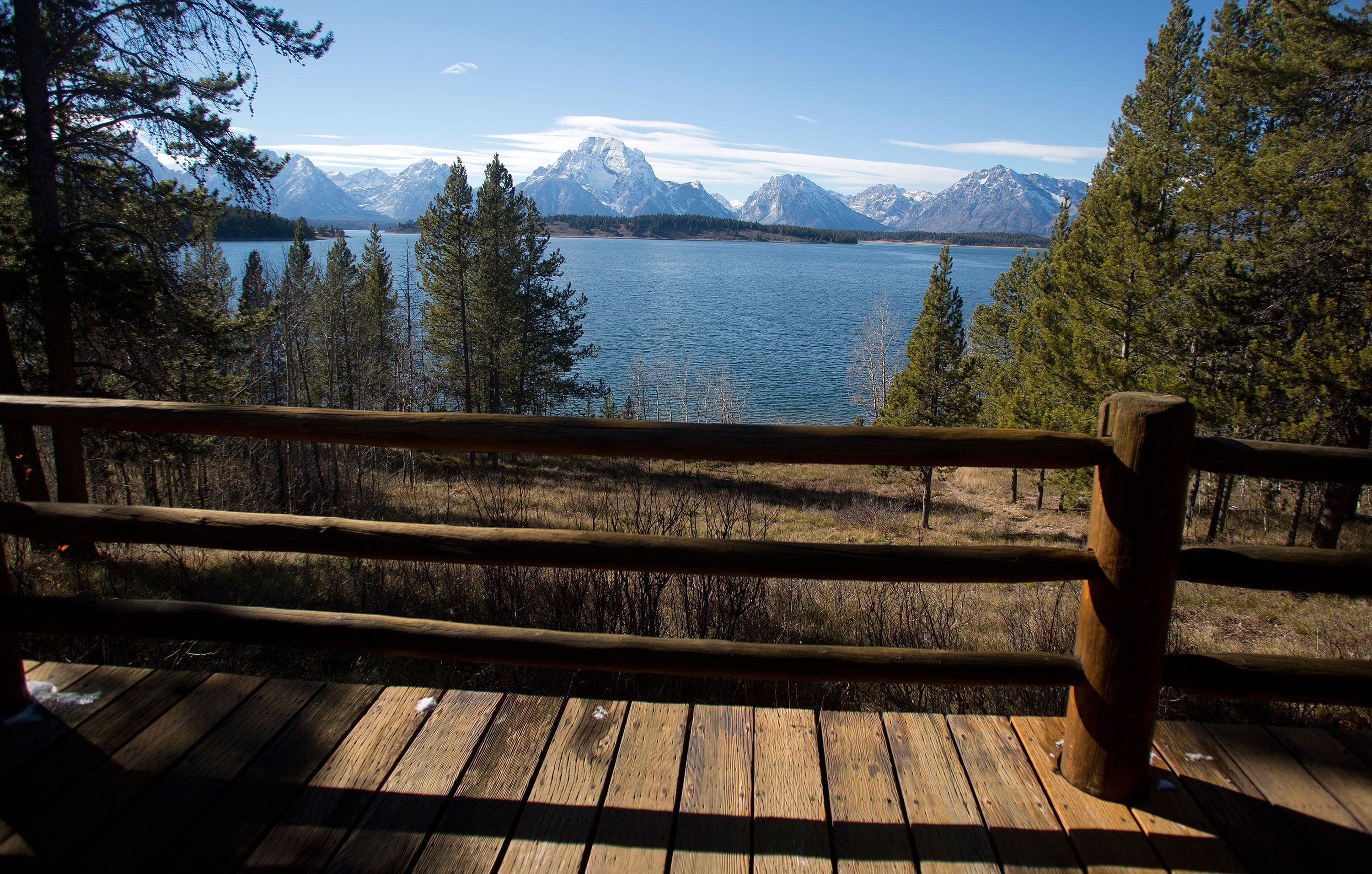 The deck of the Brinkerhoff overlooks Wyoming’s Jackson Lake