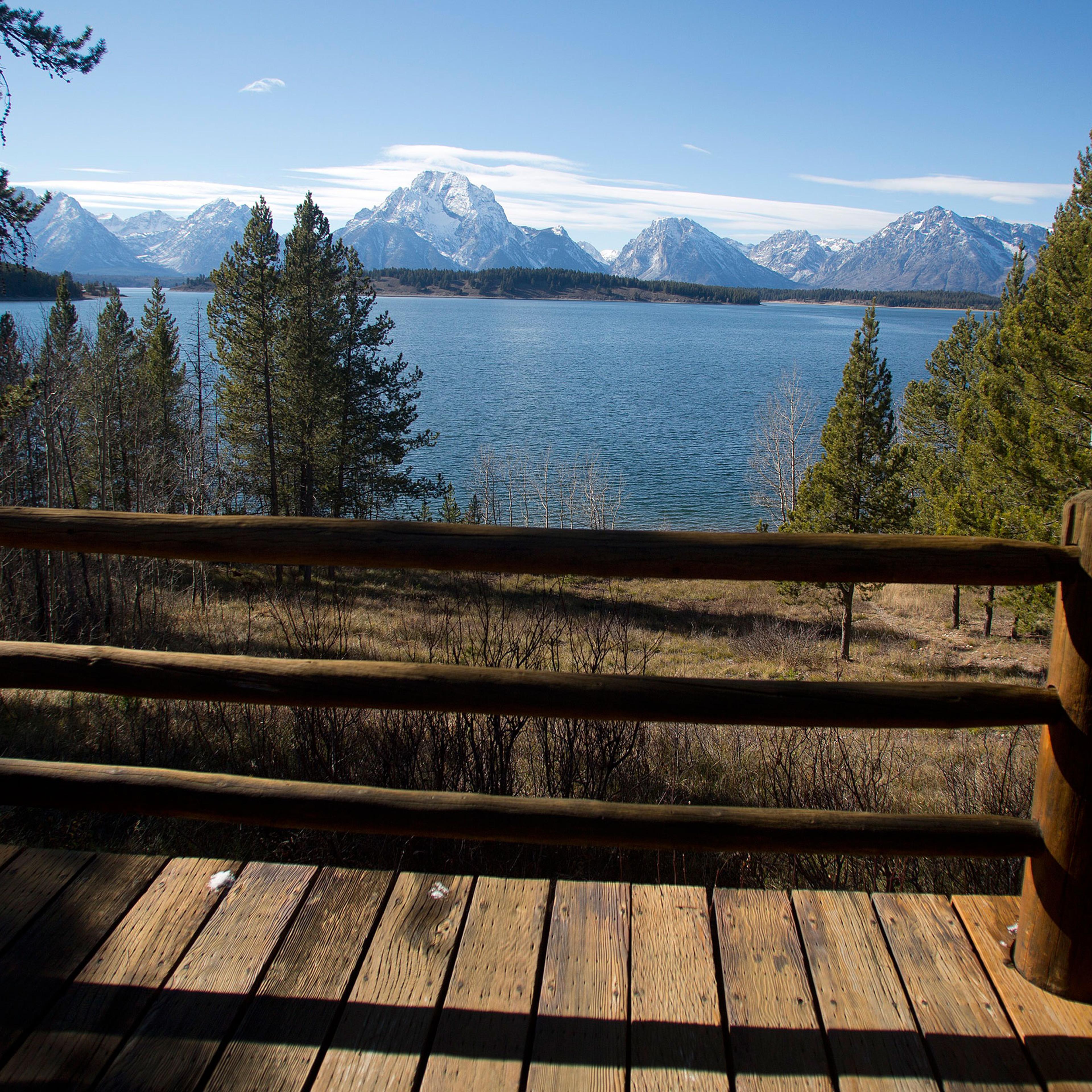 The deck of the Brinkerhoff overlooks Wyoming’s Jackson Lake