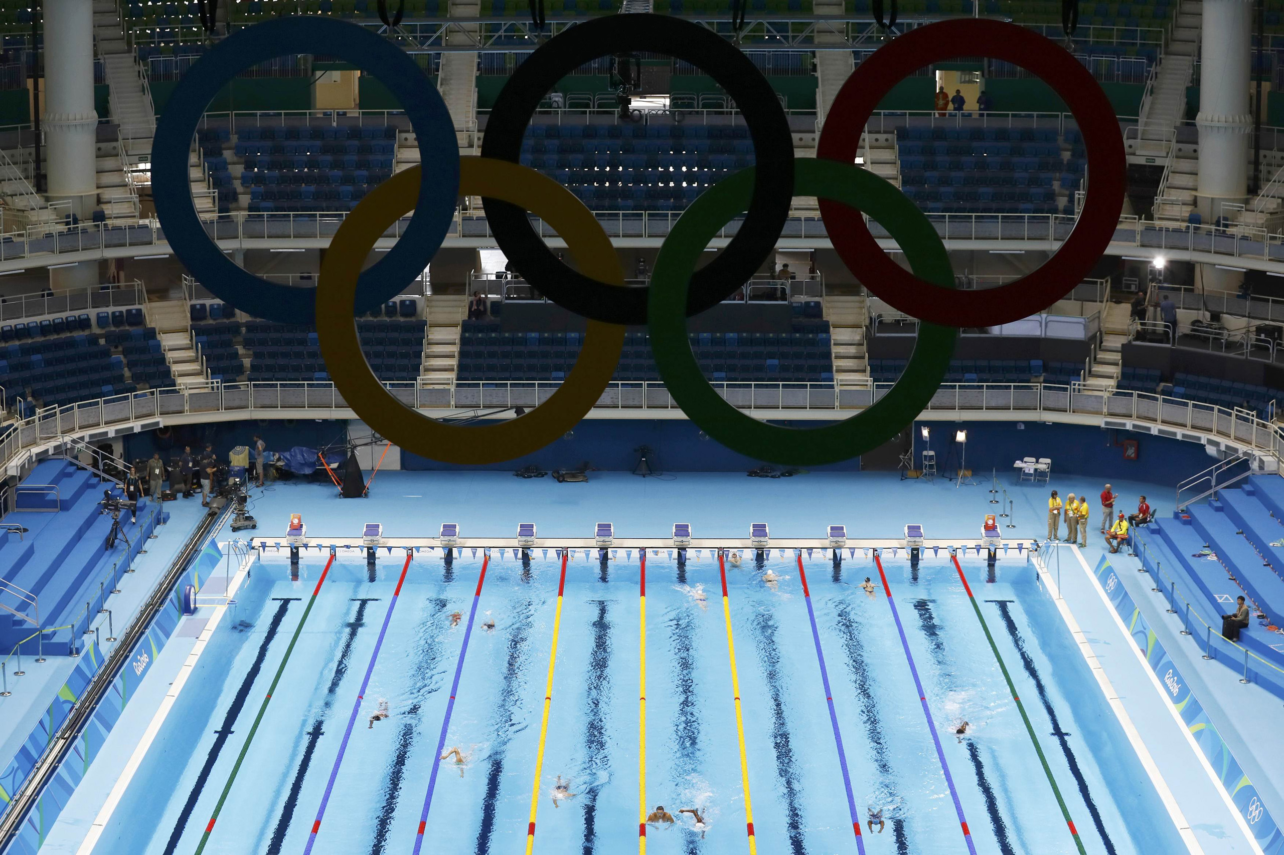 General view of the Olympic swimming venue in Rio de Janeiro on Aug. 02, 2016.