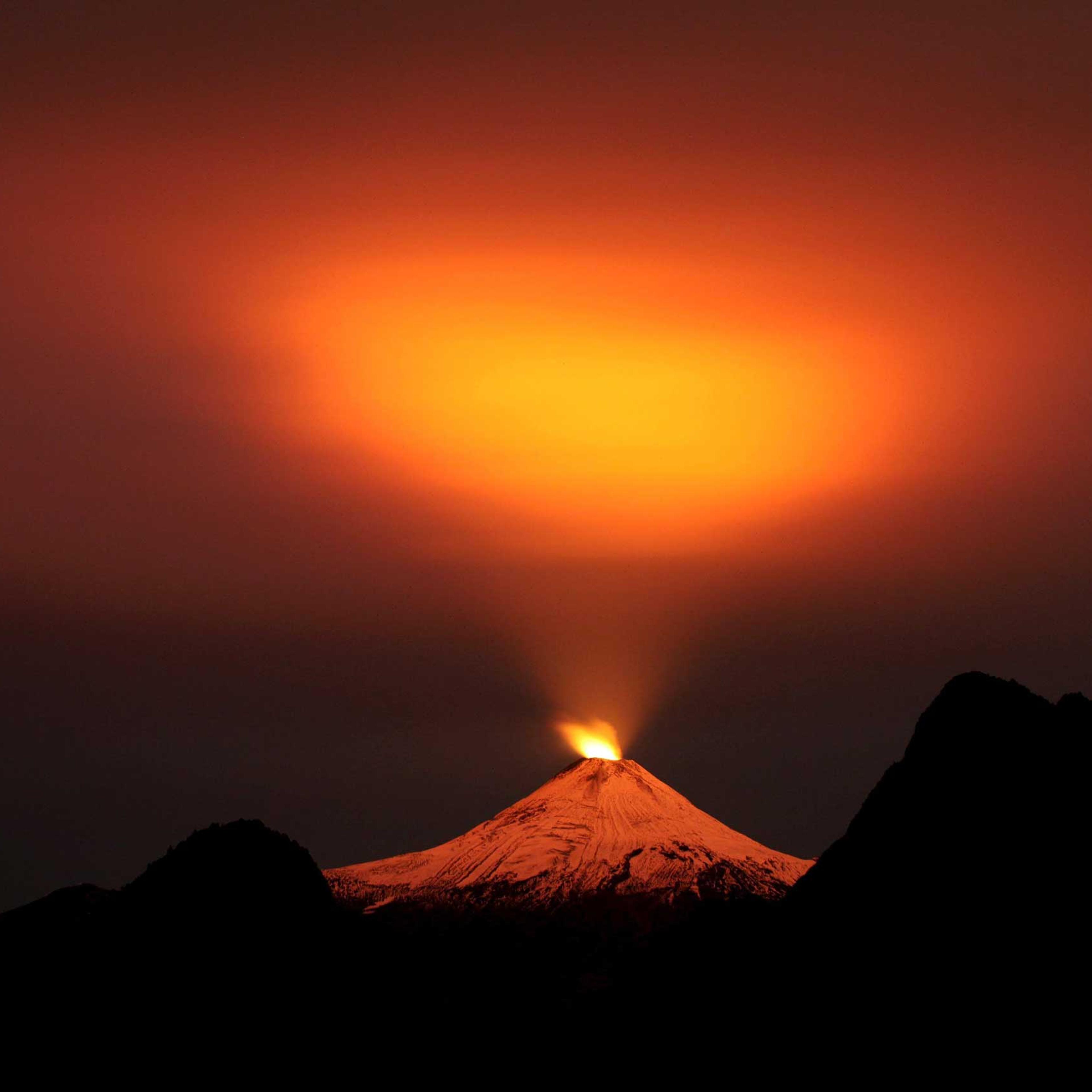 The Villarrica Volcano at night in Pucon town, Chile on May 10, 2015.