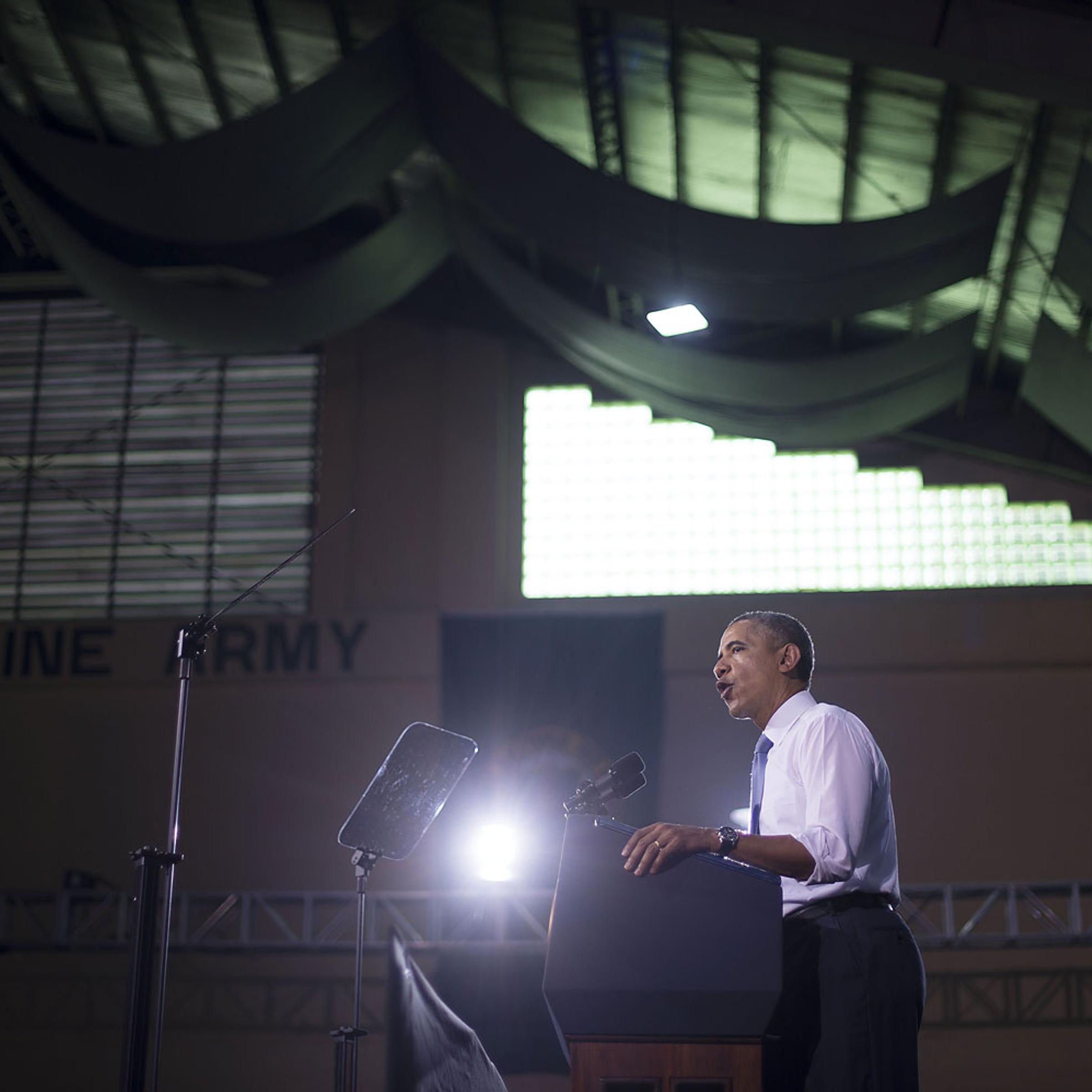 President Obama delivers remarks to US and Philippine troops at Fort Bonifacio in Manila on April 29, 2014.