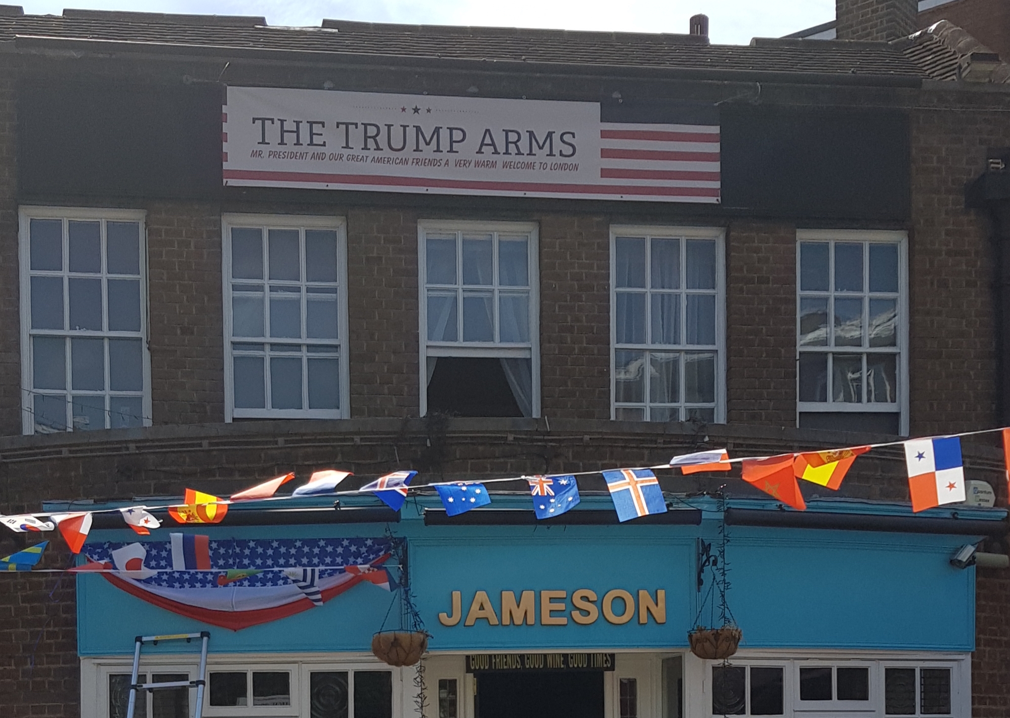 July 6 - The Jameson pub in London has rebranded as the "Trump Arms" to honor the President, who visits the U.K. next week