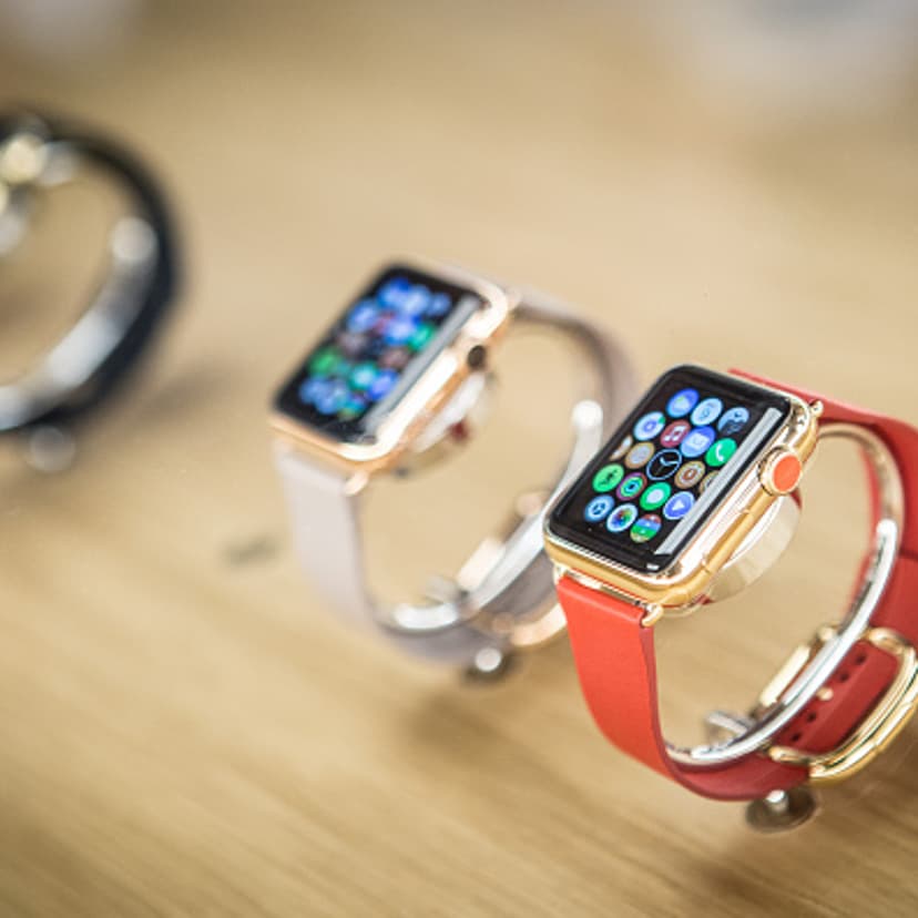 Apple Watches on display in Madrid, Spain on June 26, 2015.