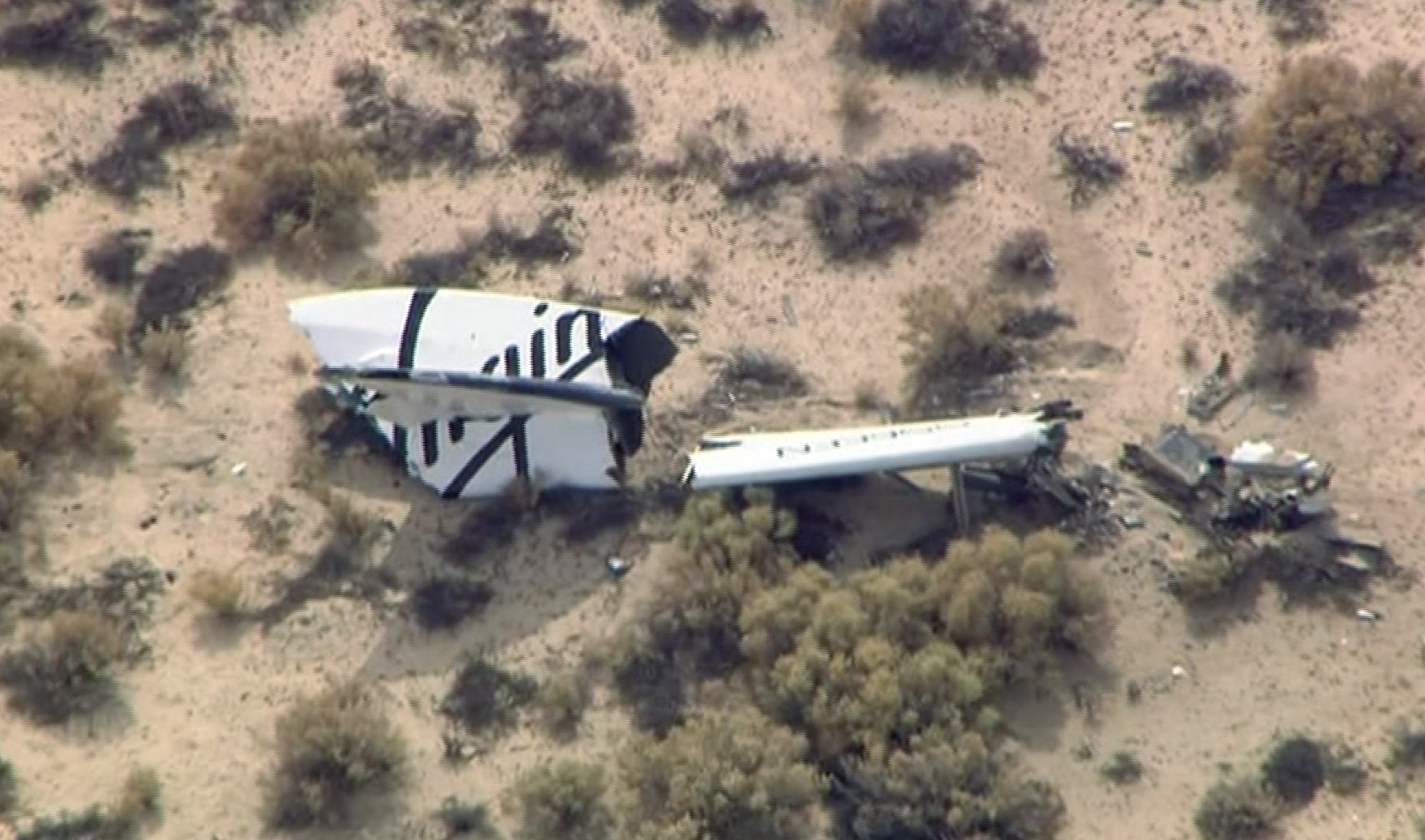 End of the line: Wreckage from Virgin Galactic's SpaceShipTwo is shown in this still image captured from KNBC video footage from Mojave, California on Oct. 31, 2014.