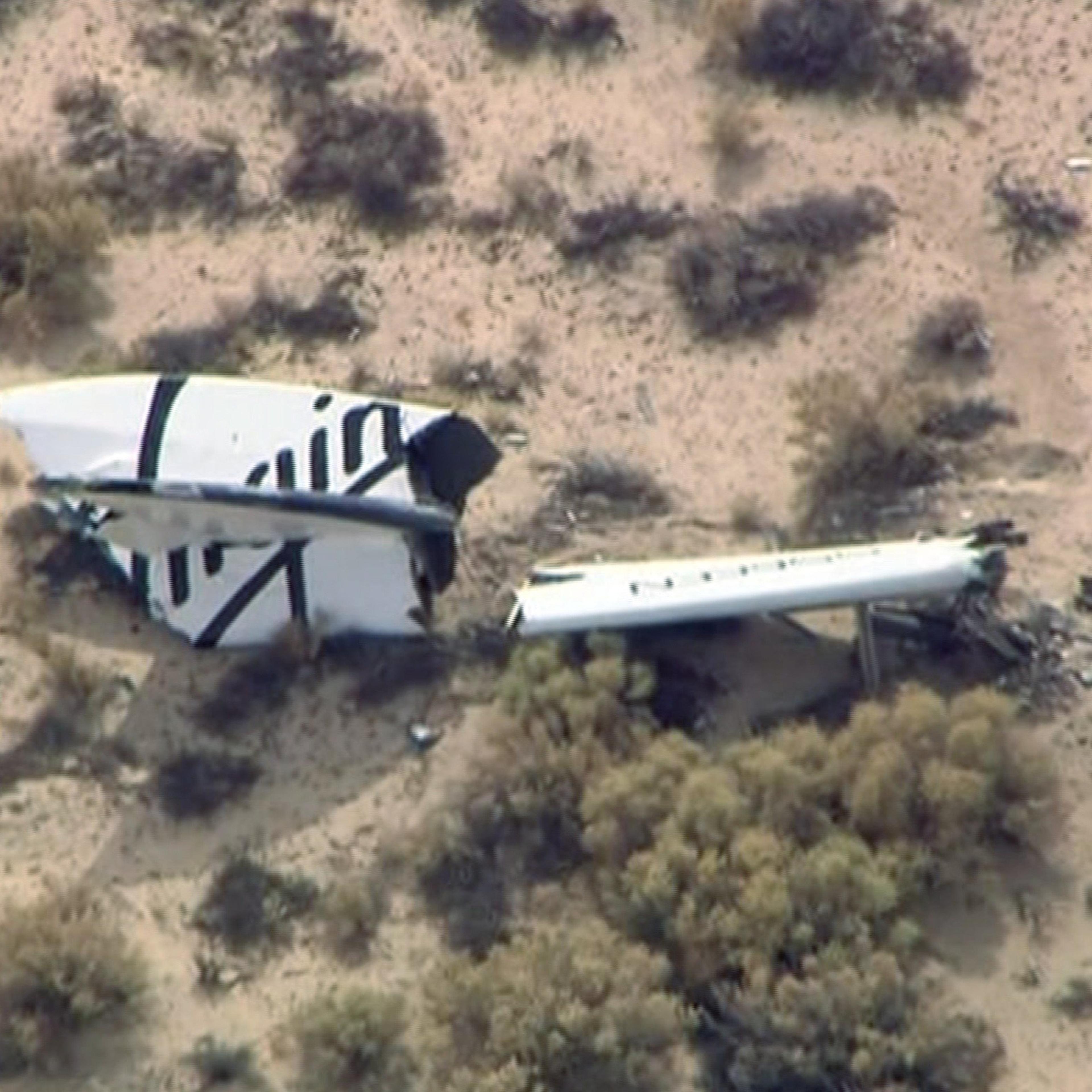 End of the line: Wreckage from Virgin Galactic's SpaceShipTwo is shown in this still image captured from KNBC video footage from Mojave, California on Oct. 31, 2014.