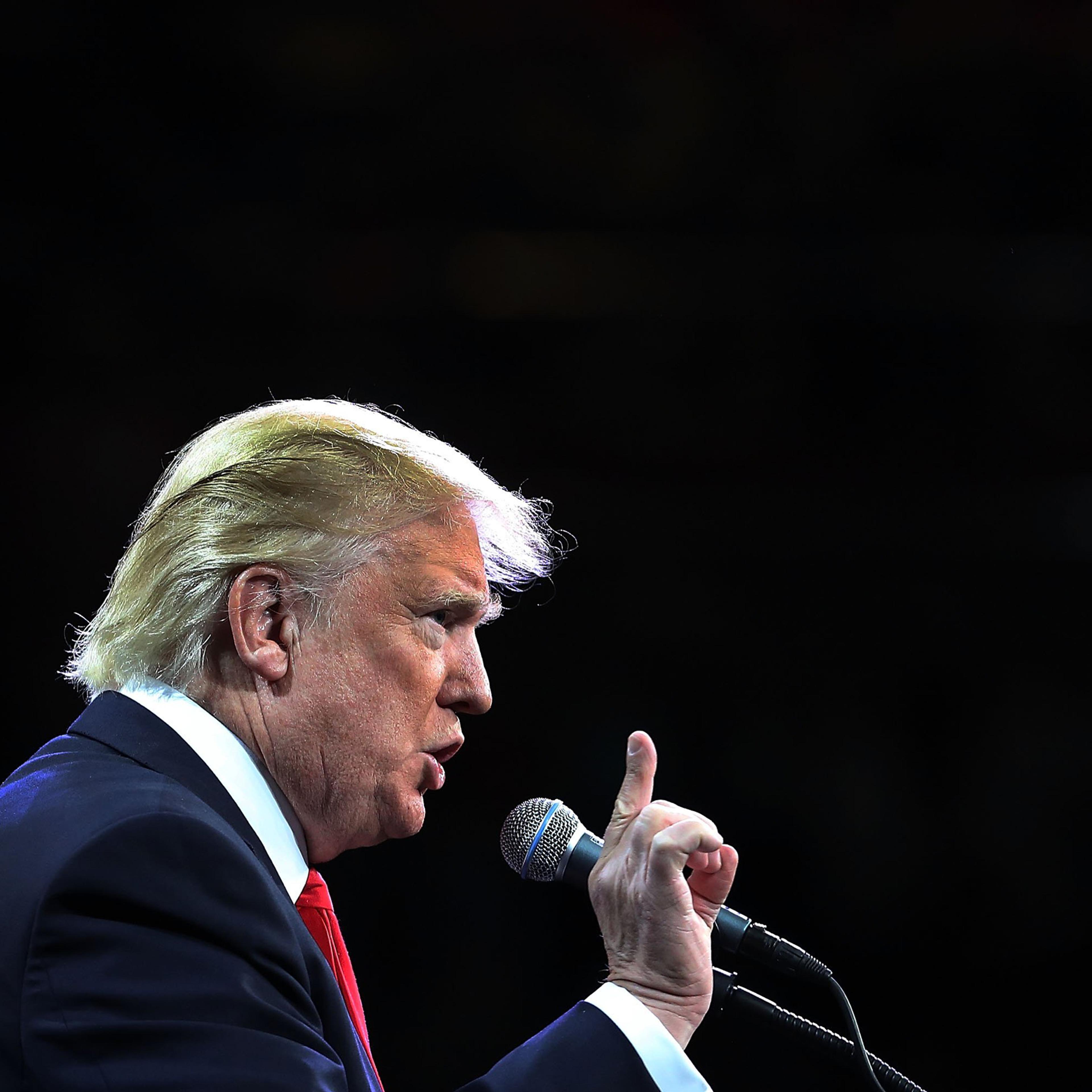 FRESNO, CA - MAY 27: Presumptive Republican presidential candidate Donald Trump speaks at a rally in Fresno on May 27, 2016 in Fresno, California. Trump is on a Western campaign trip which saw stops in North Dakota and Montana yesterday and two more in C