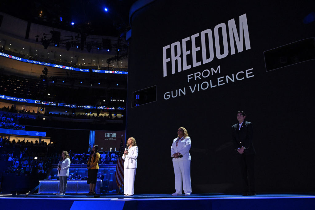 U.S. Representative Lucy McBath (D-Ga.) speaks about gun violence alongside others who have been affected by gun violence: Abbey Clements, Kim Rubio, Melody McFadden and Edgar Vilchez on the fourth and last day of the Democratic National Convention (DNC)