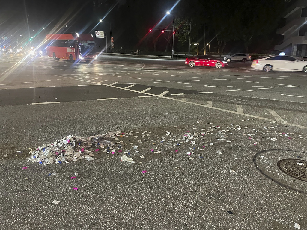 This photo provided by South Korea Defense Ministry, shows trash from a balloon presumably sent by North Korea, in Seoul, South Korea, Wednesday, May 29, 2024.