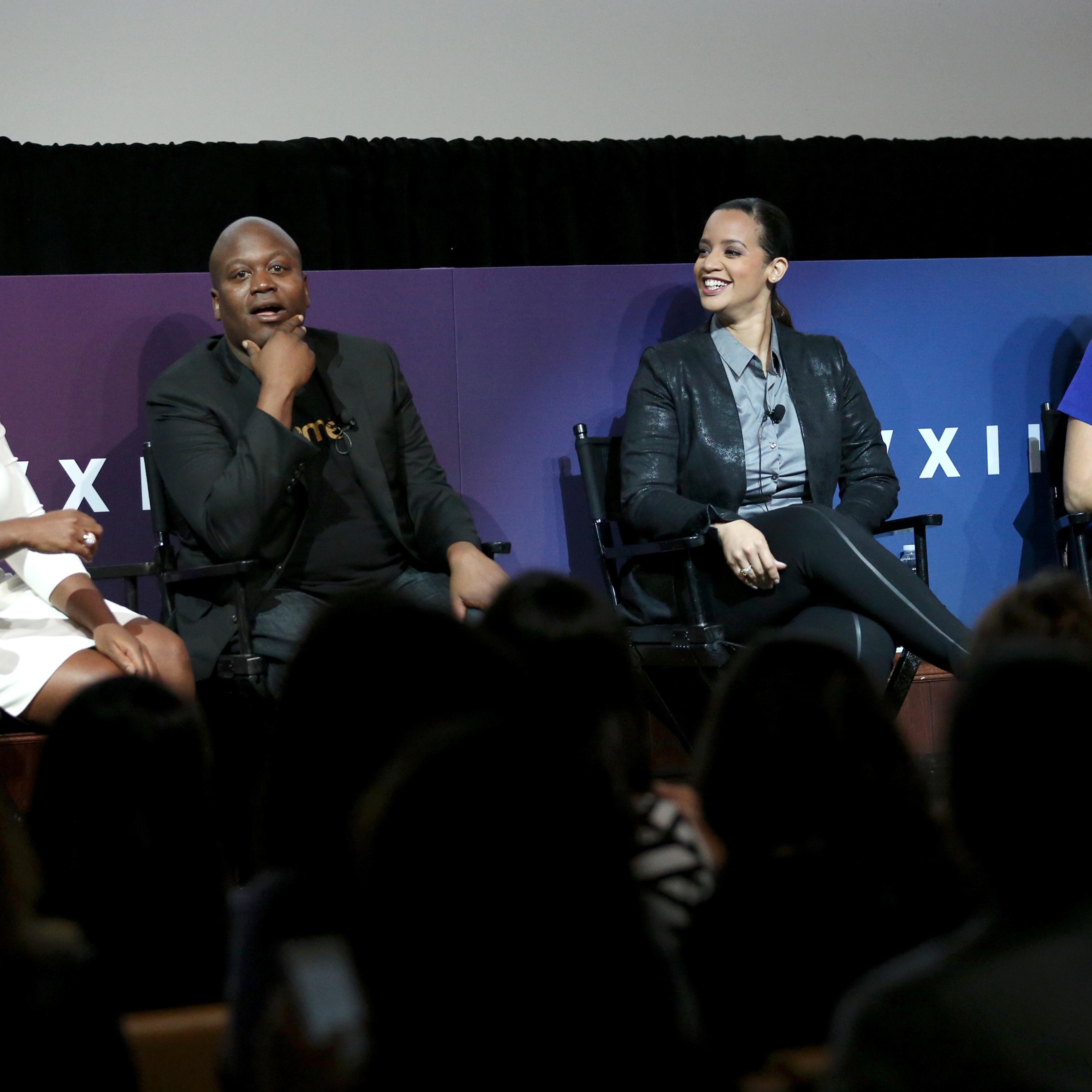 Actors Uzo Aduba, Tituss Burgess and Dascha Polanco speak on a panel moderated by WhoSay Editorial Director Kirstin Benson during Advertising Week 2015 on September 29, 2015 in New York City.