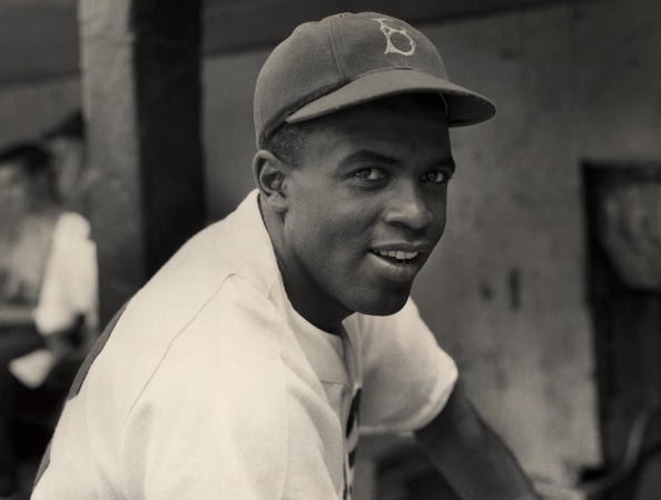 The Brooklyn Dodgers' infielder Jackie Robinson in uniform, circa 1945.