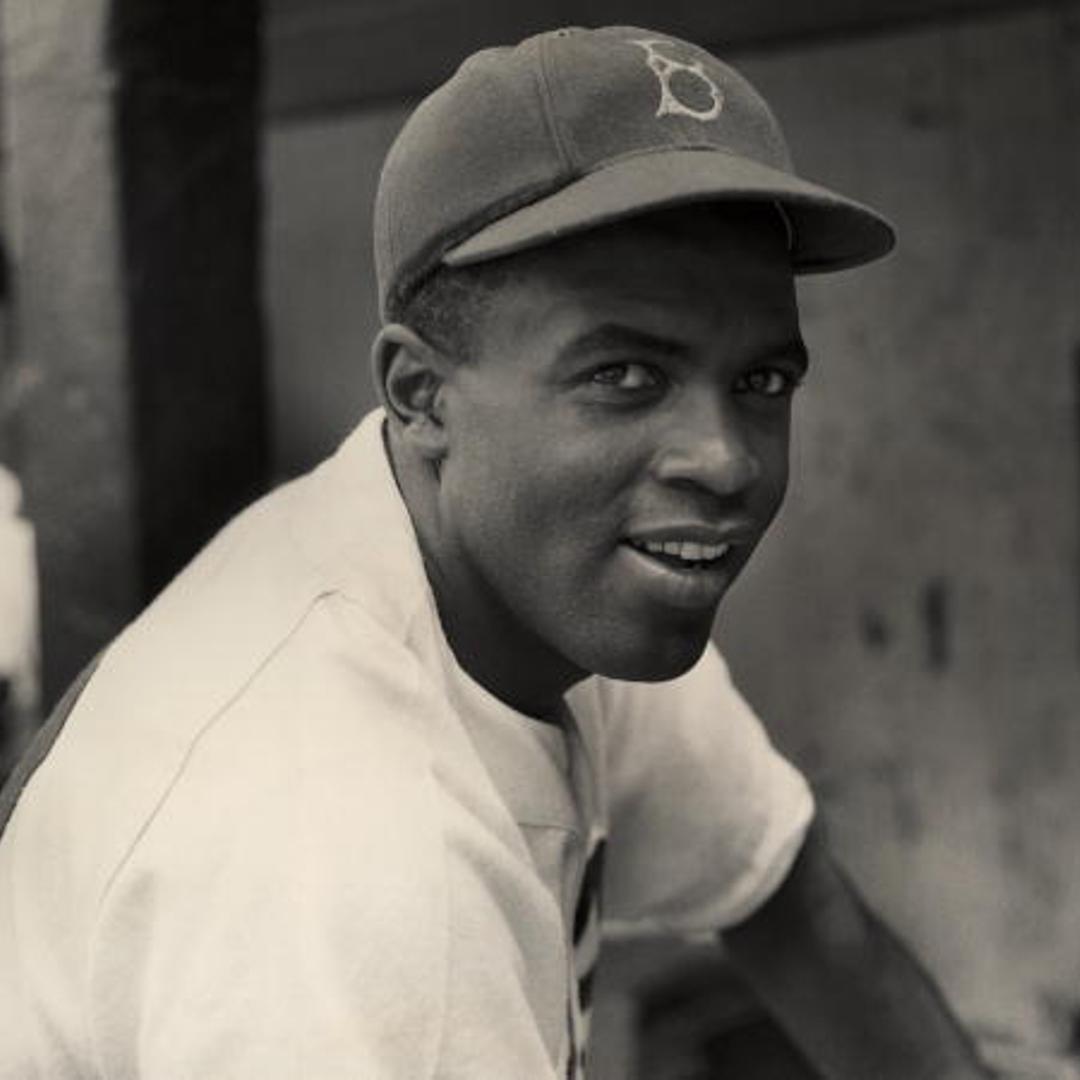 The Brooklyn Dodgers' infielder Jackie Robinson in uniform, circa 1945.