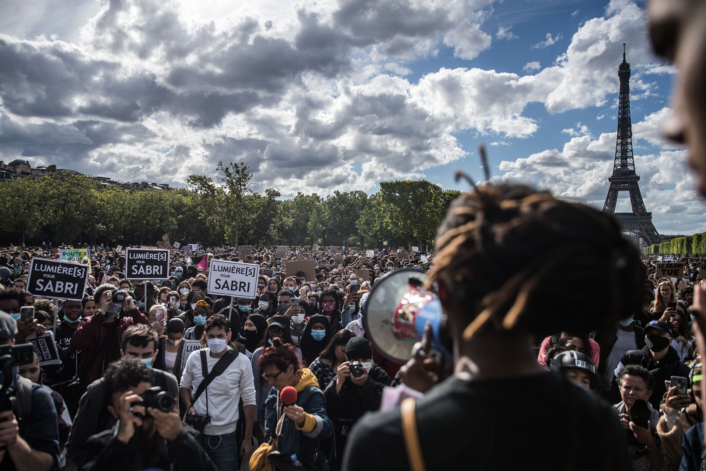Protesters in Paris speak out on June 6 against police brutality in the U.S. and France