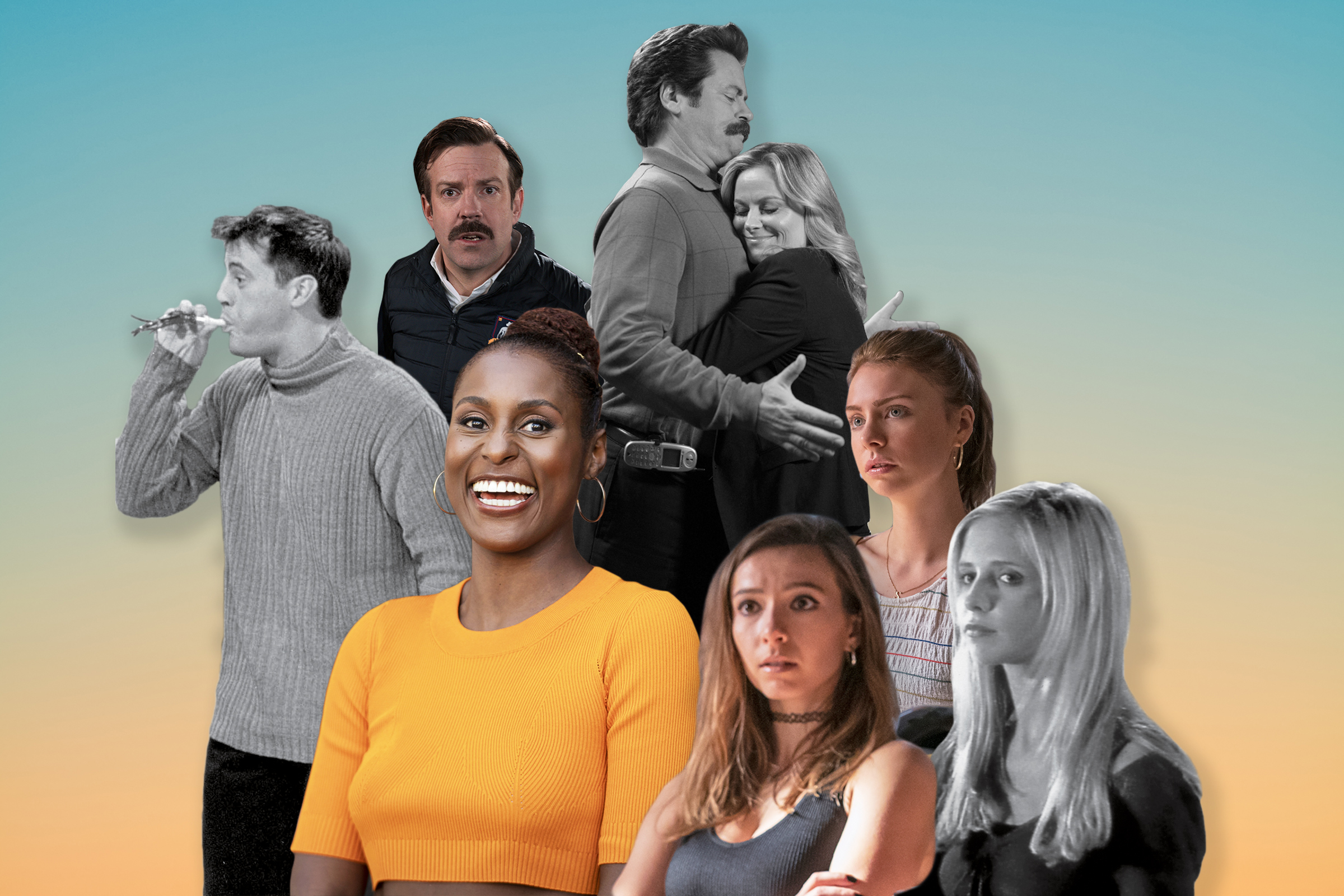 From left: Issa Rae’s Insecure should satisfy Friends fans; Ted Lasso would make Leslie Knope proud; Teenage Bounty Hunters assumes the mantle from Buffy