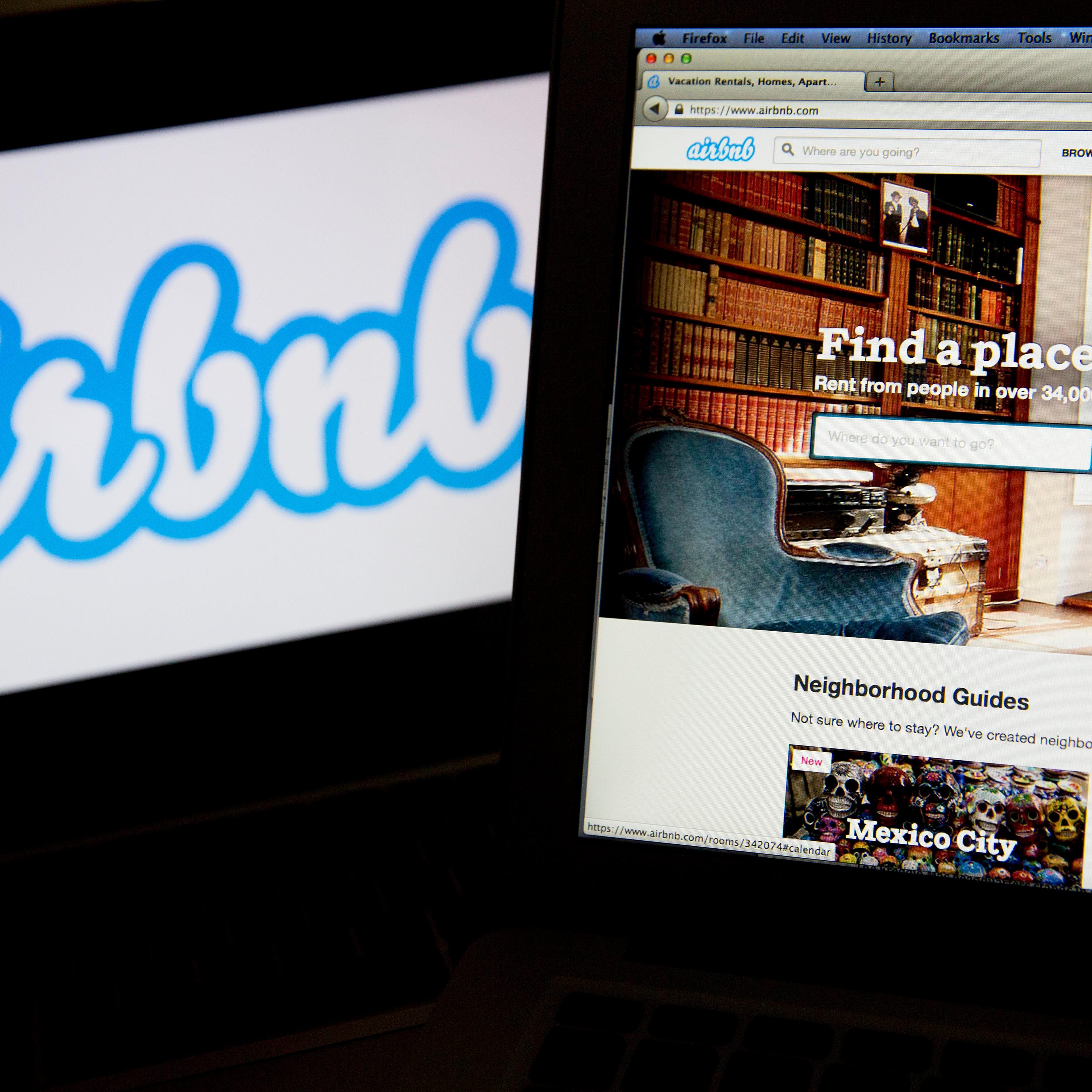 The Airbnb Inc. logo and website are displayed on laptop computers in this arranged photograph in Washington, D.C., U.S., on Friday, March 21, 2014.