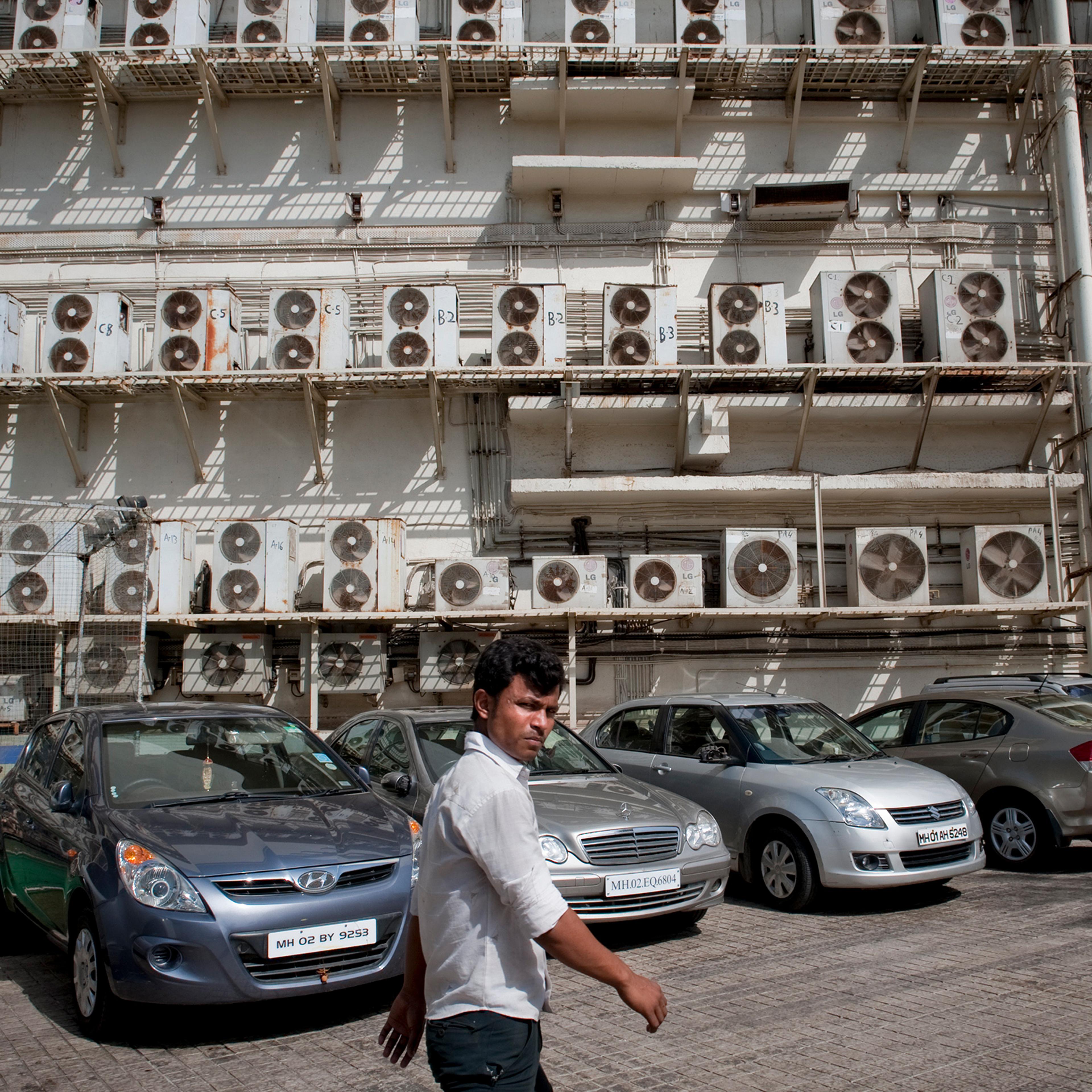 Air conditioning units installed outside of a shopping mall in Mumbai in May 2012.