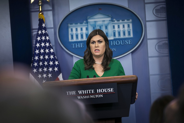 Sarah Huckabee Sanders, White House press secretary, speaks during a White House press briefing in Washington, D.C., U.S., on Thursday, Dec. 19, 2017.