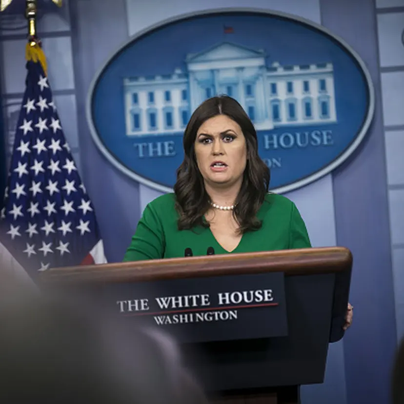 Sarah Huckabee Sanders, White House press secretary, speaks during a White House press briefing in Washington, D.C., U.S., on Thursday, Dec. 19, 2017.
