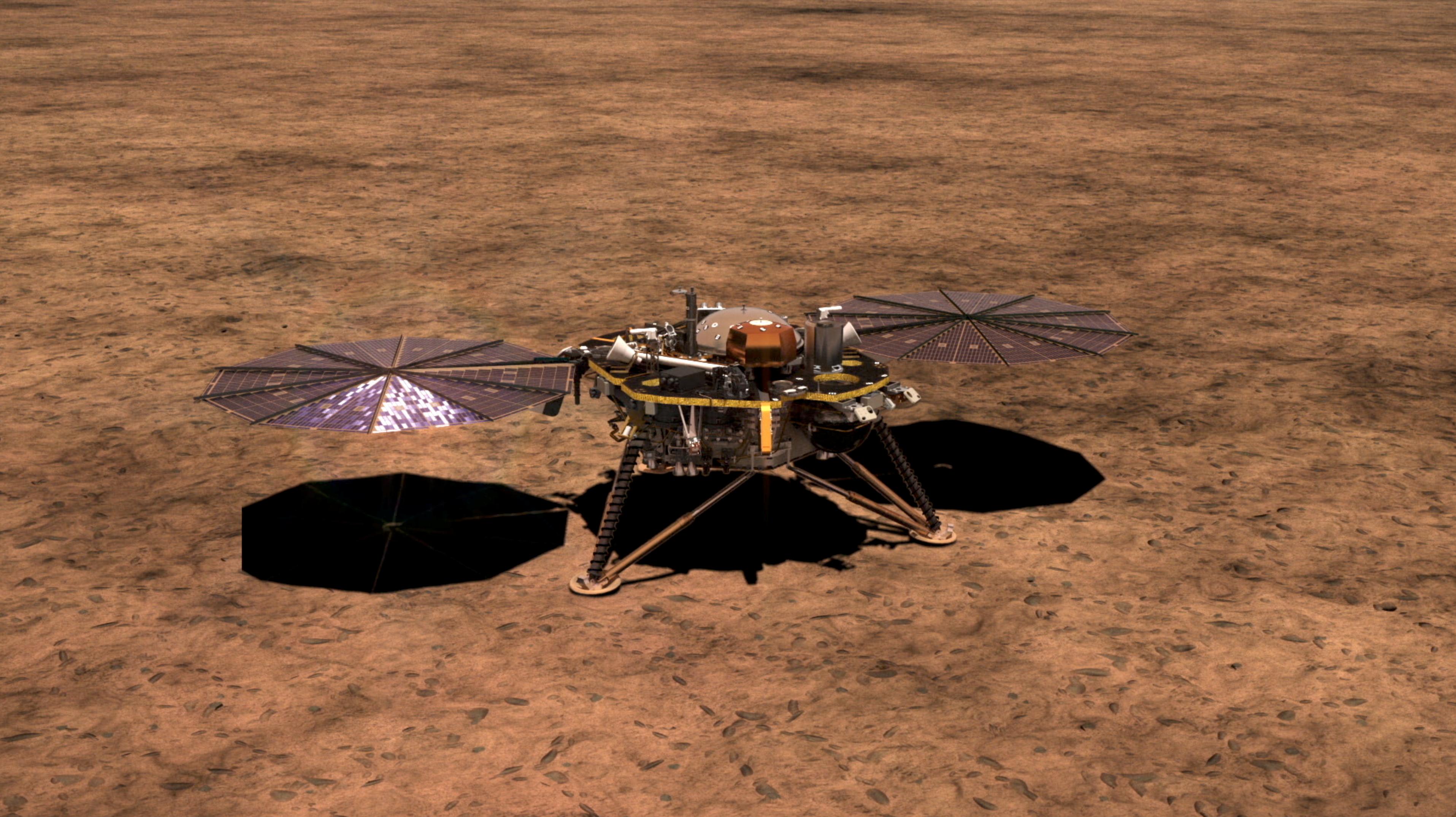 An artist's rendering of the InSight lander on Mars