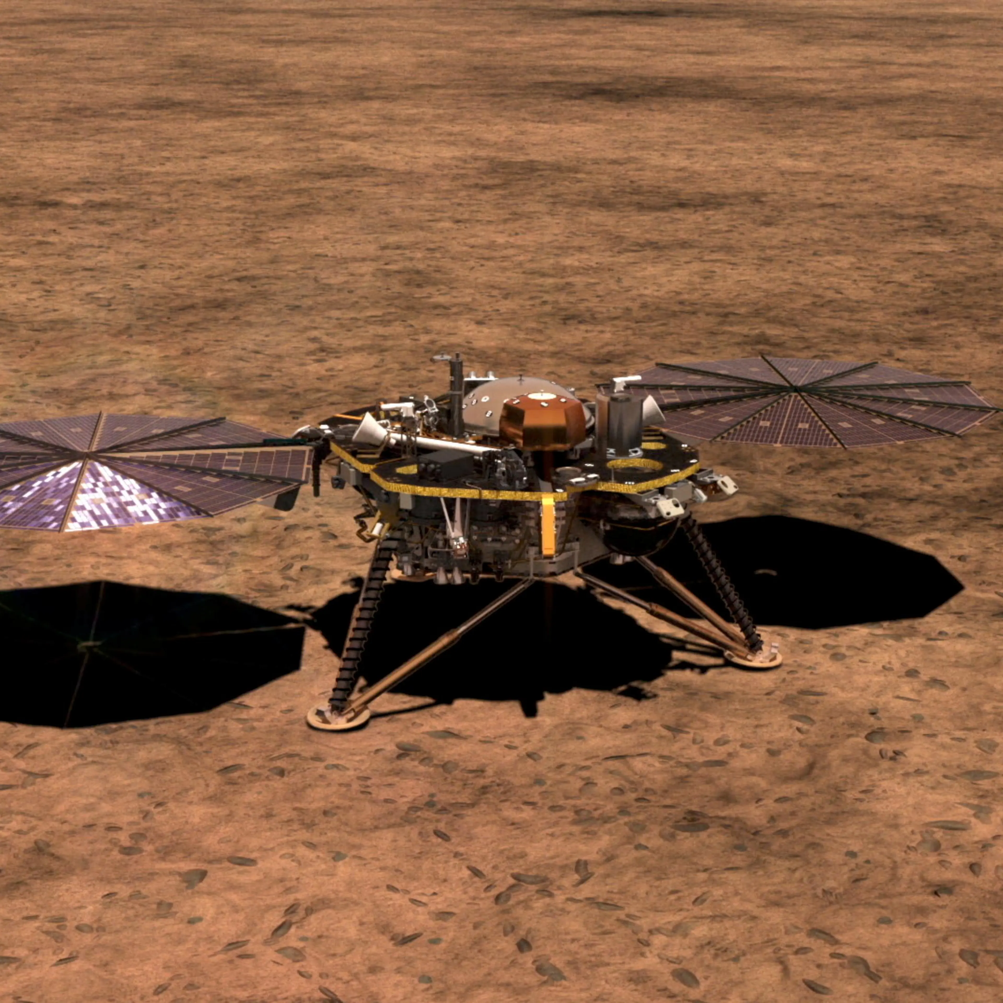 An artist's rendering of the InSight lander on Mars