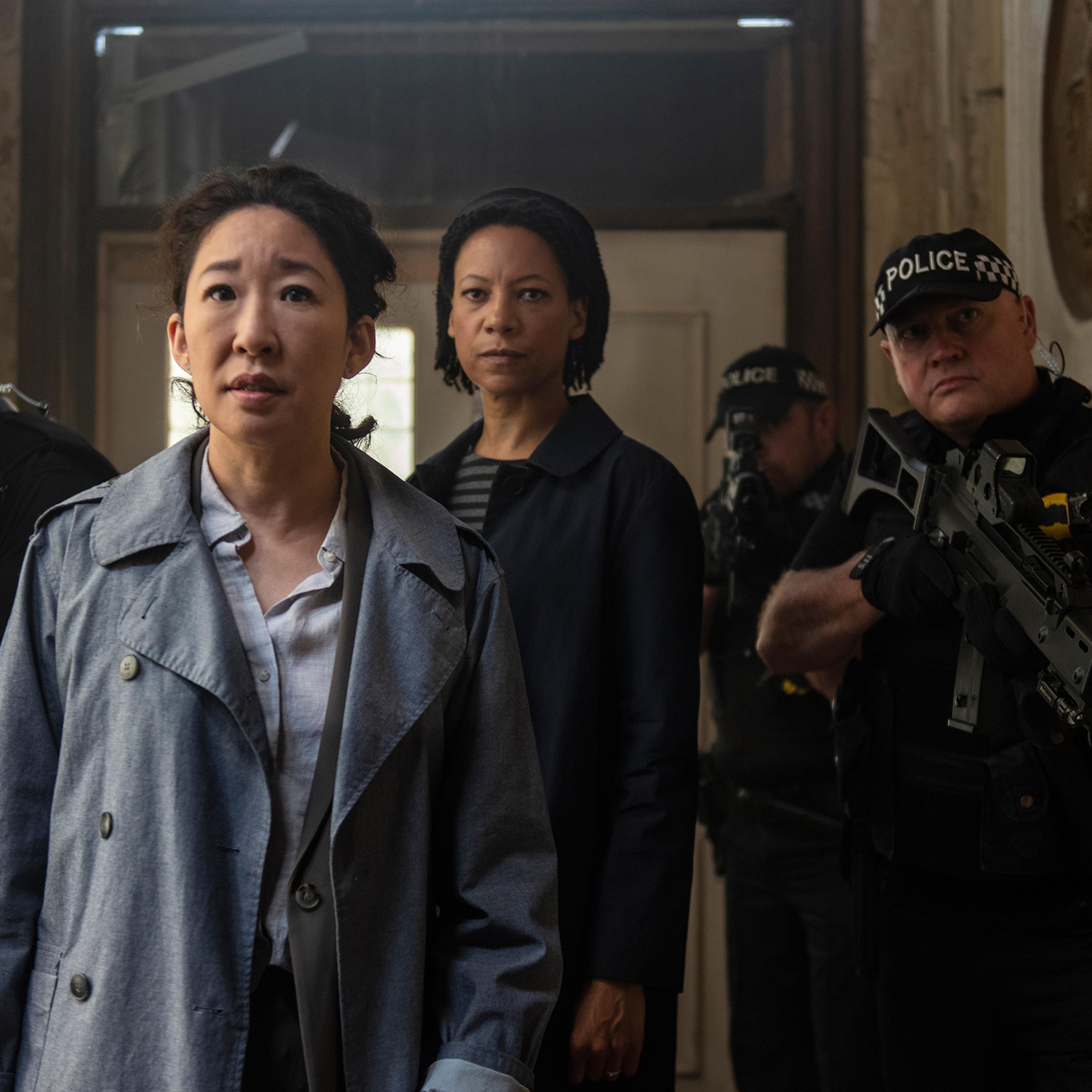Sandra Oh as Eve Polastri and Nina Sosanya as Jess on the second season of Killing Eve