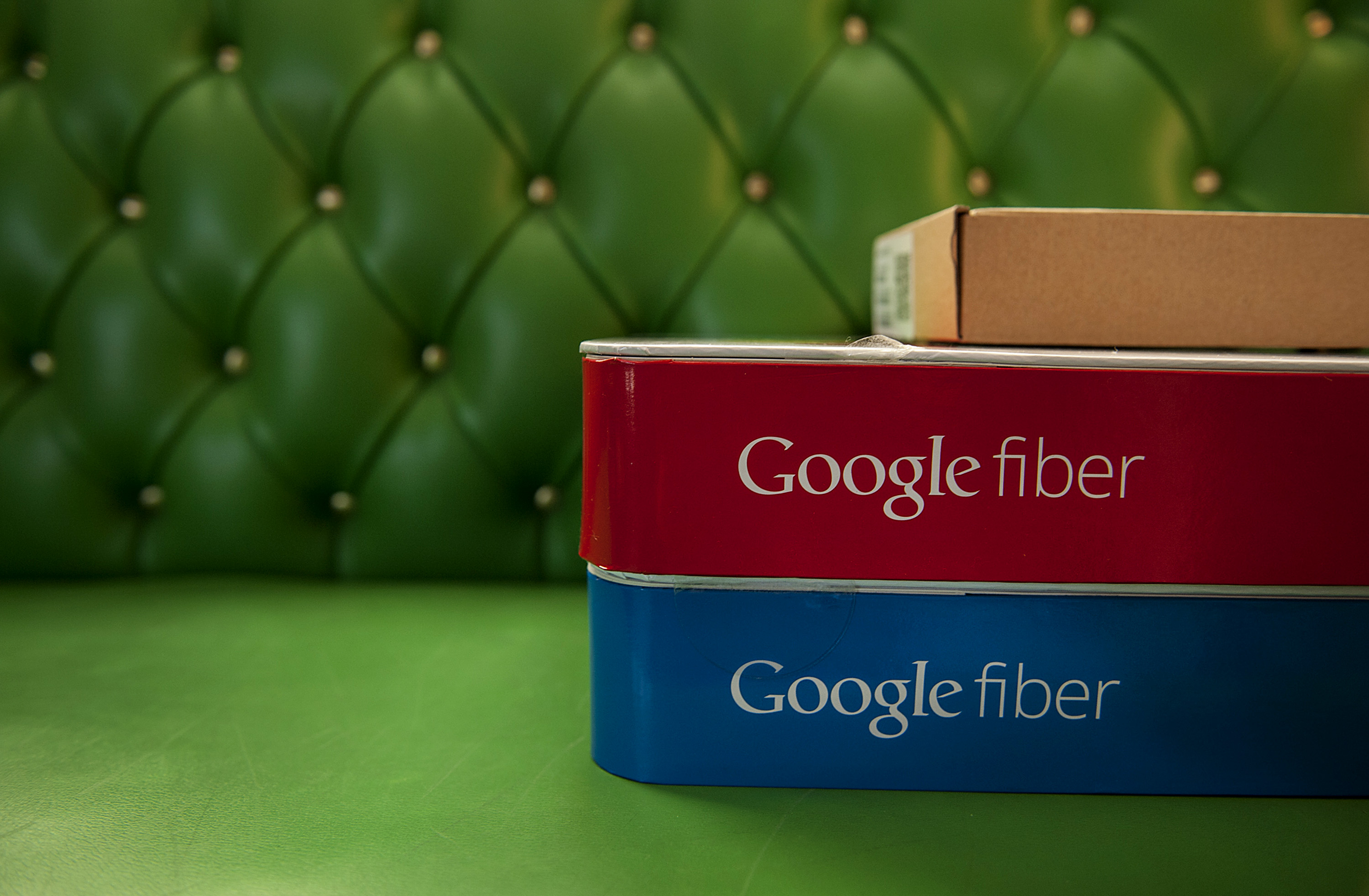 Google Fiber equipment boxes in Kansas City, Kansas on Nov. 27, 2012.