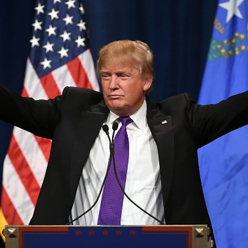 Republican presidential candidate Donald Trump speaks at a caucus night watch party at the Treasure Island Hotel Casino in Las Vegas on Feb. 23, 2016.
