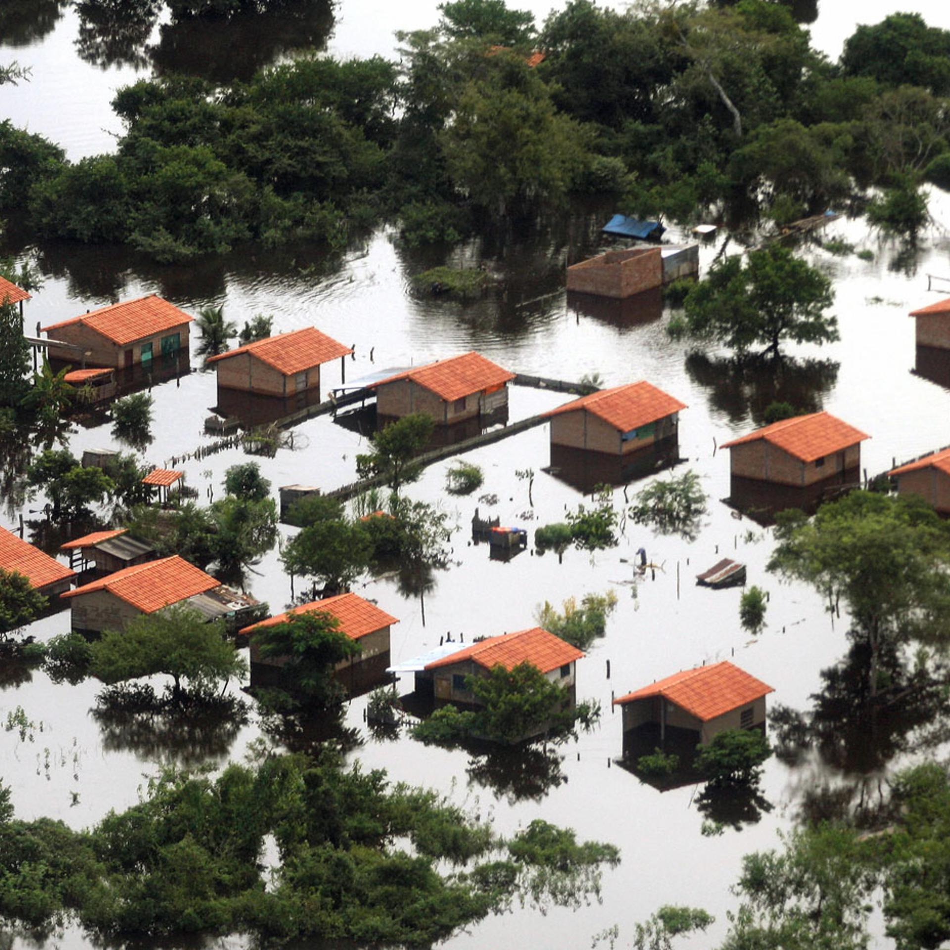 Aerial view of a flooded area in Trinida