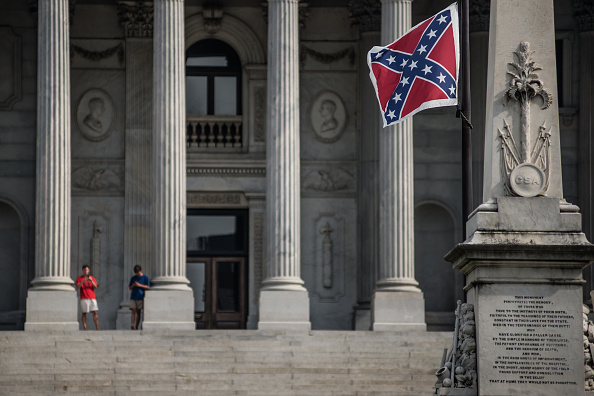 The Confederate battle flag flies at the South Carolina state house on July 8, 2015 in Columbia, South Carolina.