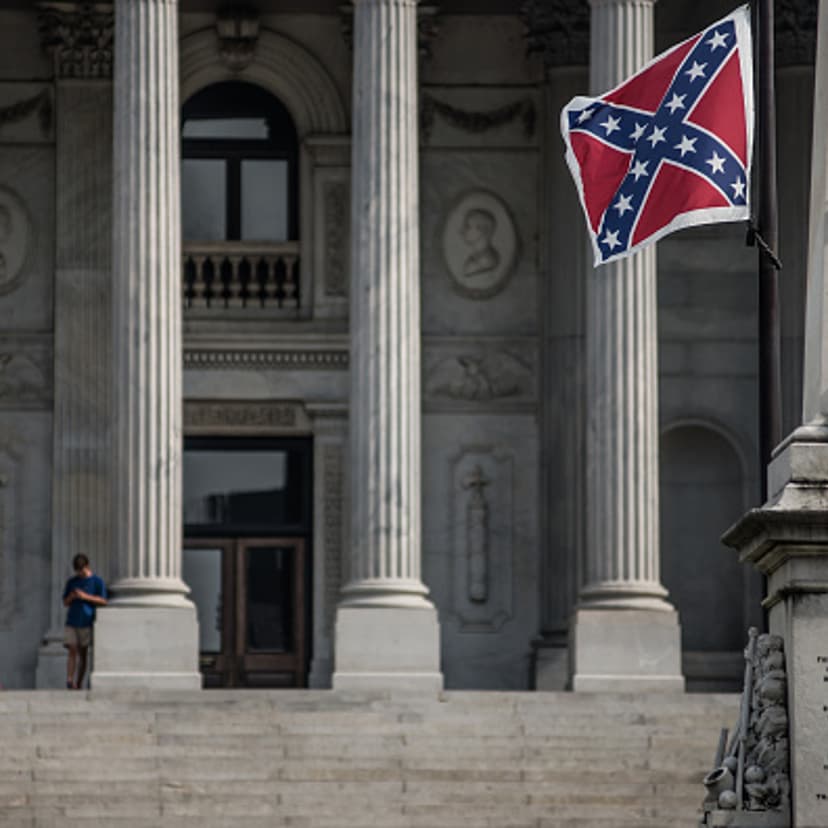 The Confederate battle flag flies at the South Carolina state house on July 8, 2015 in Columbia, South Carolina.